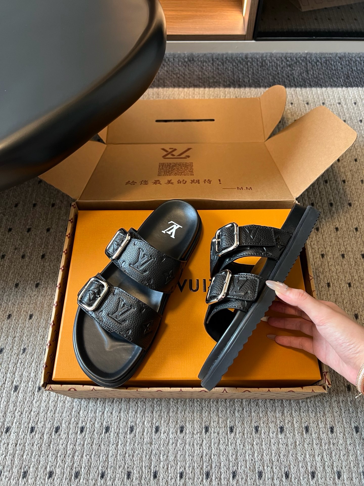 Louis Vuitton Miami Monogram Embossed Double-Buckle Leather Slides product image 3 thumbnail