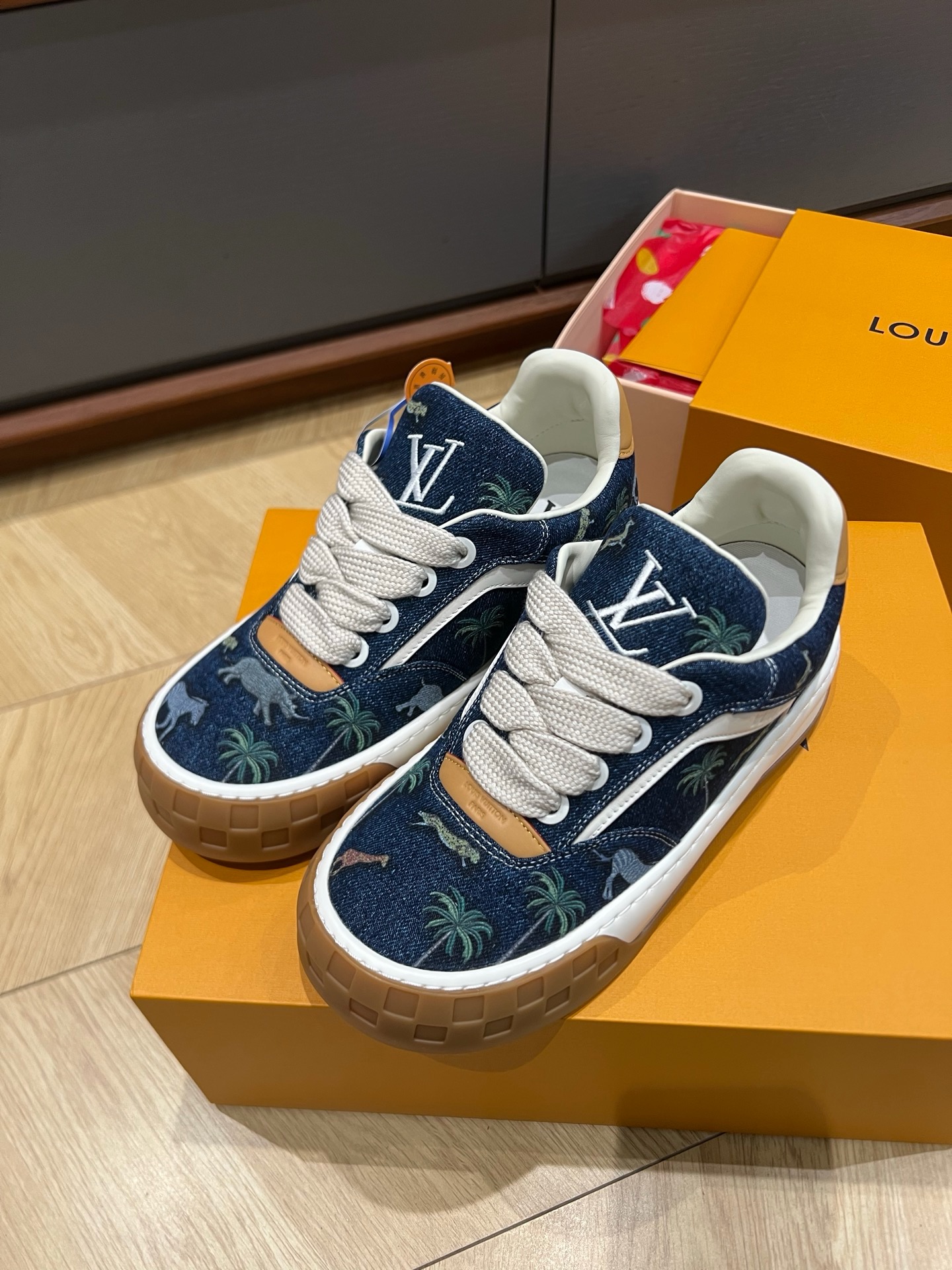 Louis Vuitton Skate Tropical Animal Print Washed Denim Low-Top Sneakers