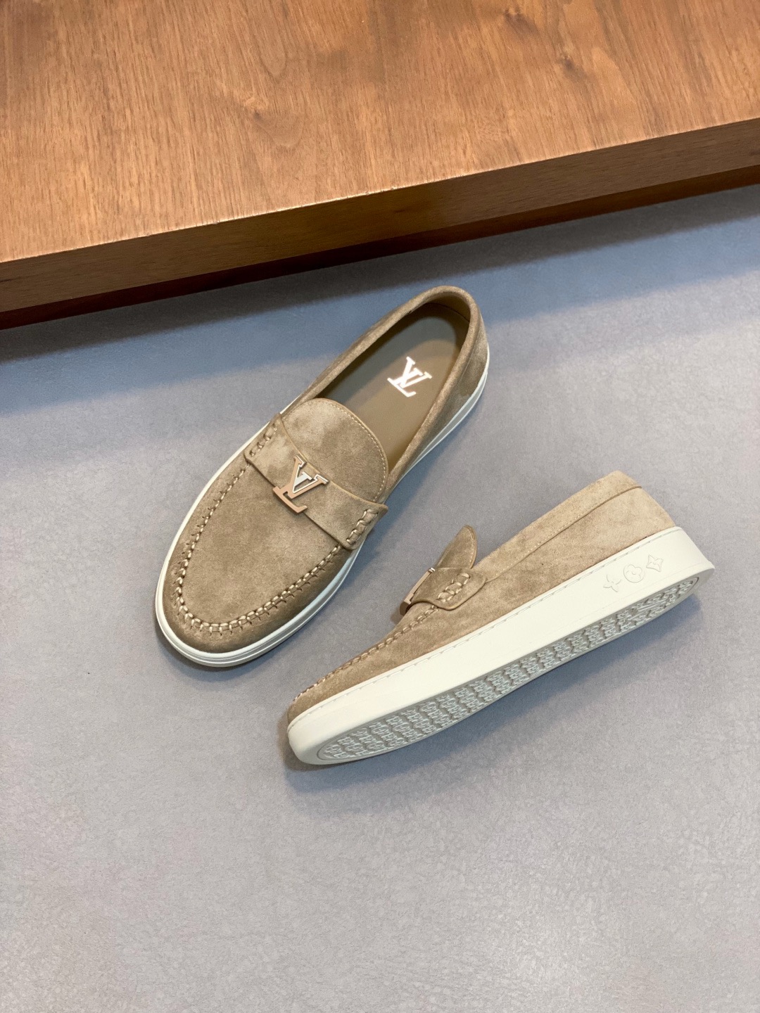 Louis Vuitton Taupe Suede LV Buckle Casual Loafers product image 2 thumbnail