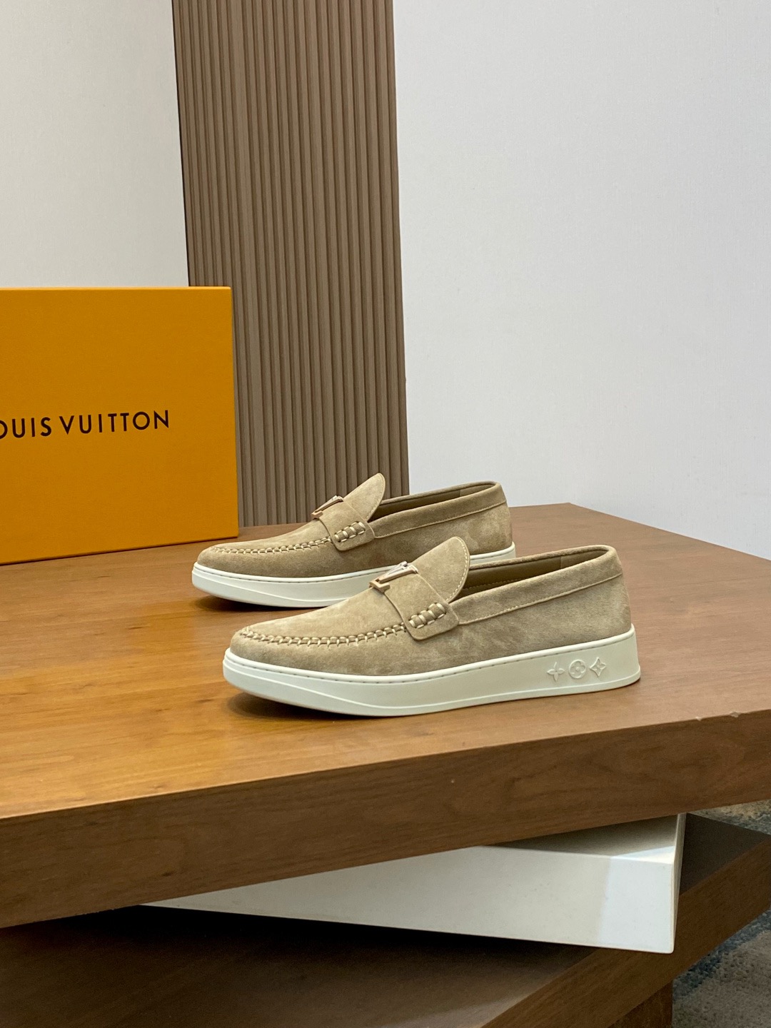 Louis Vuitton Taupe Suede LV Buckle Casual Loafers product image 3 thumbnail