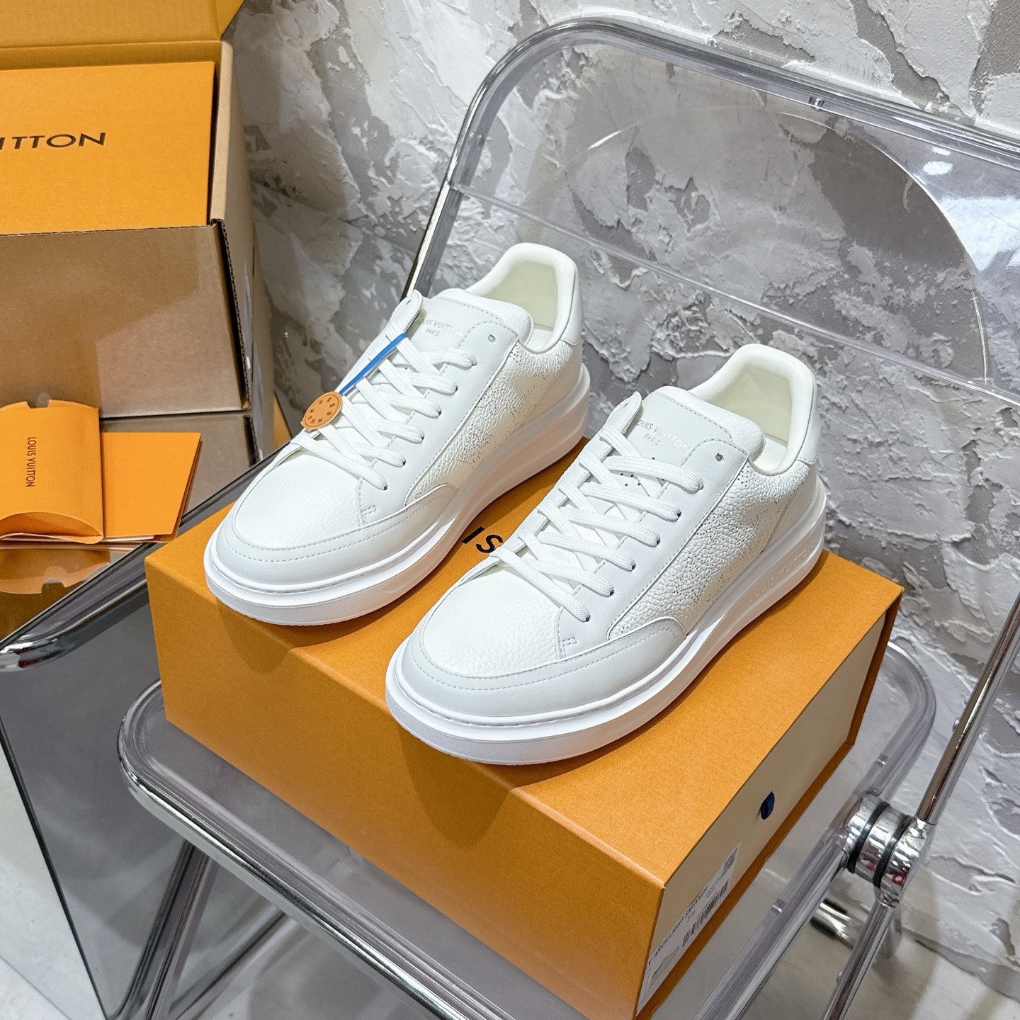 Louis Vuitton Trainer White Monogram Perforated Leather Low-Top Sneakers
