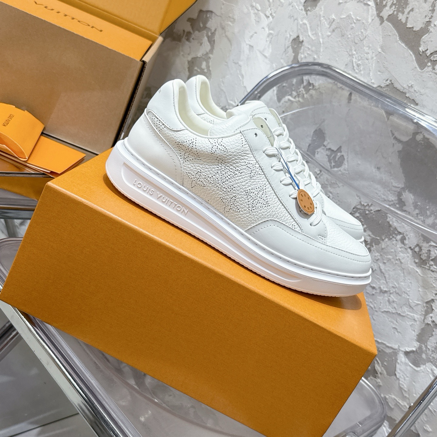 Louis Vuitton Trainer White Monogram Perforated Leather Low-Top Sneakers product image 2 thumbnail
