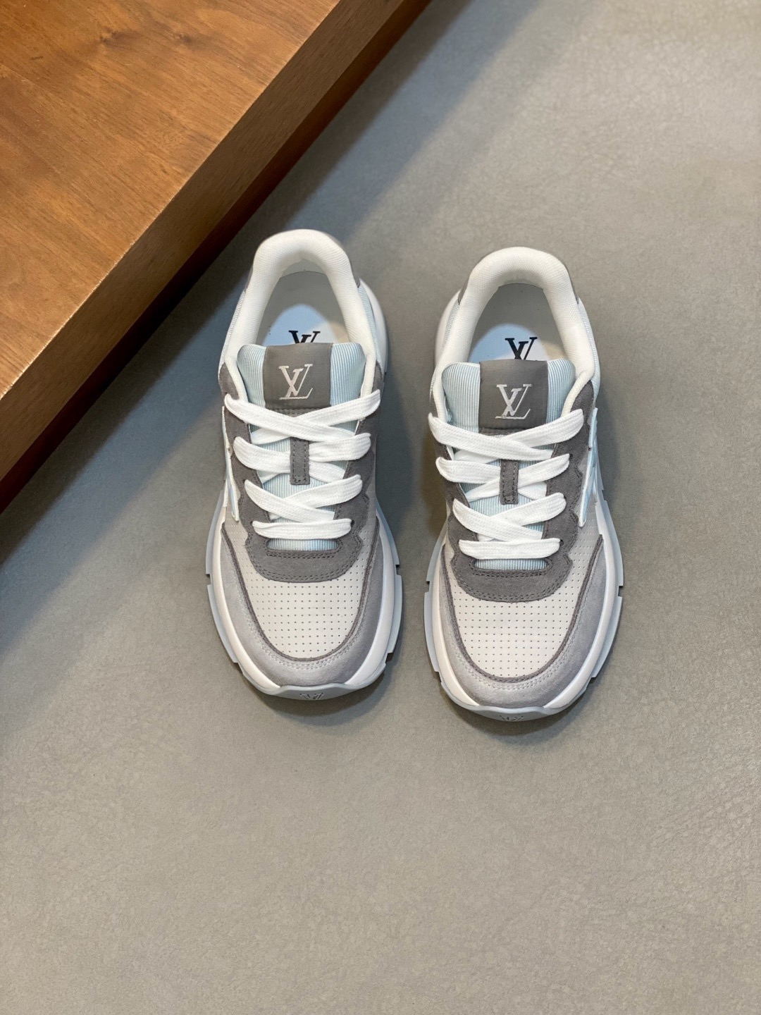 Louis Vuitton Run Away Grey Suede & Light Blue Knit Low-Top Sneakers