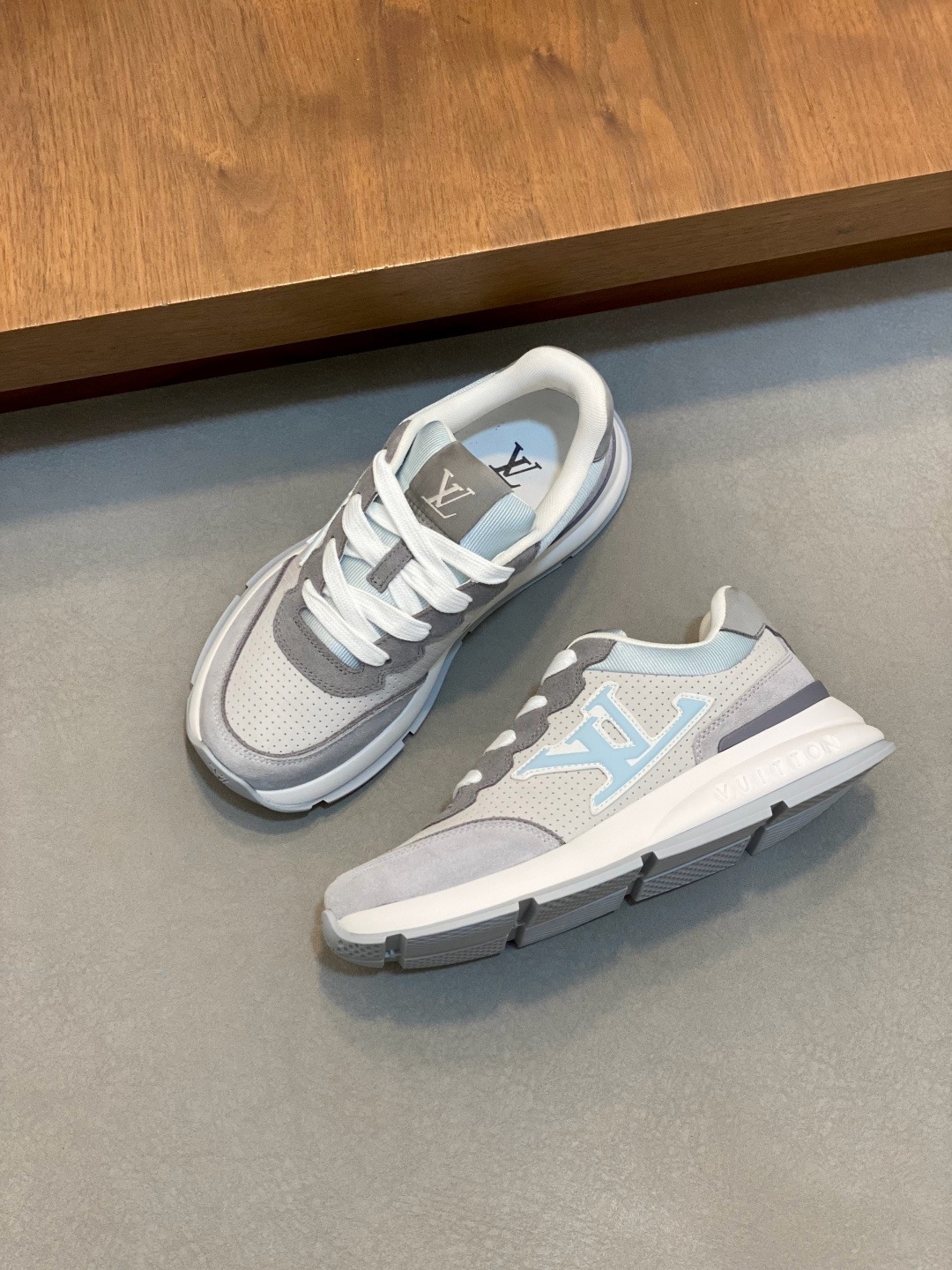 Louis Vuitton Run Away Grey Suede & Light Blue Knit Low-Top Sneakers product image 3 thumbnail