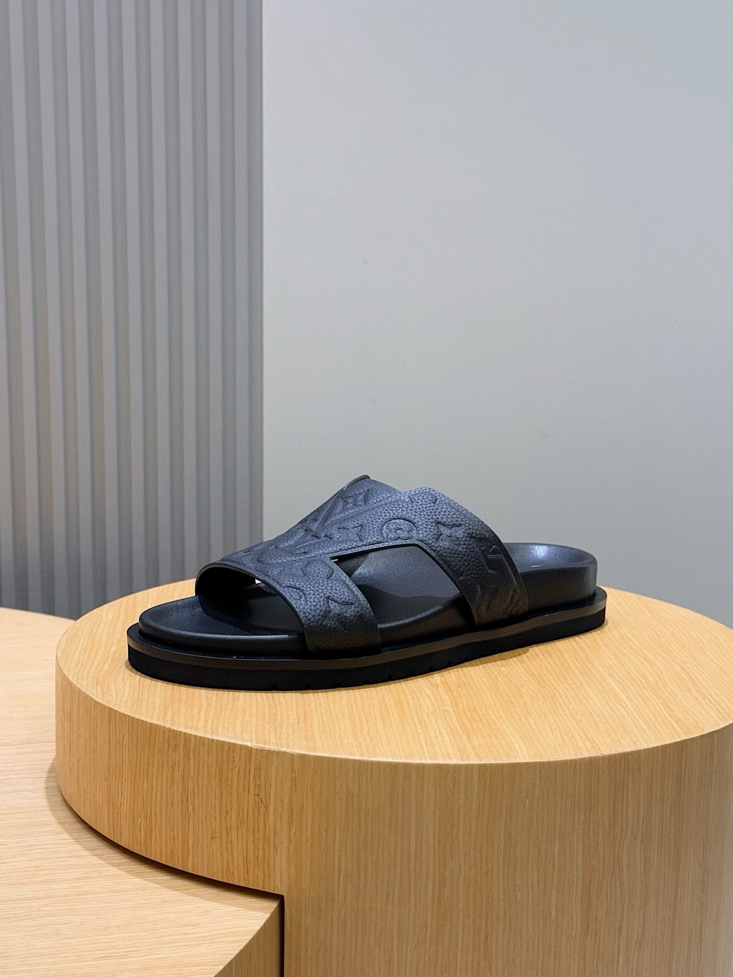 Louis Vuitton Monogram Embossed Cross-Strap Leather Platform Slides product image 2 thumbnail