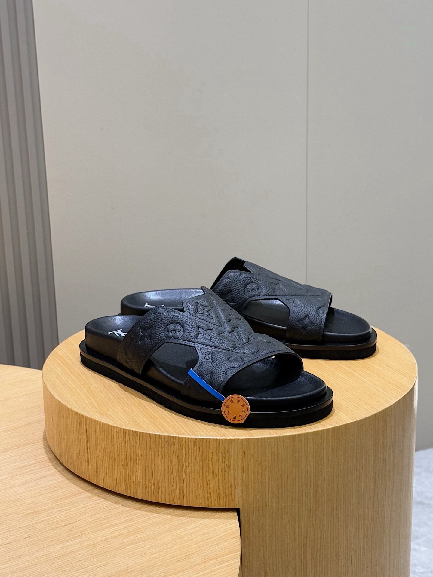 Louis Vuitton Monogram Embossed Cross-Strap Leather Platform Slides product image 3 thumbnail