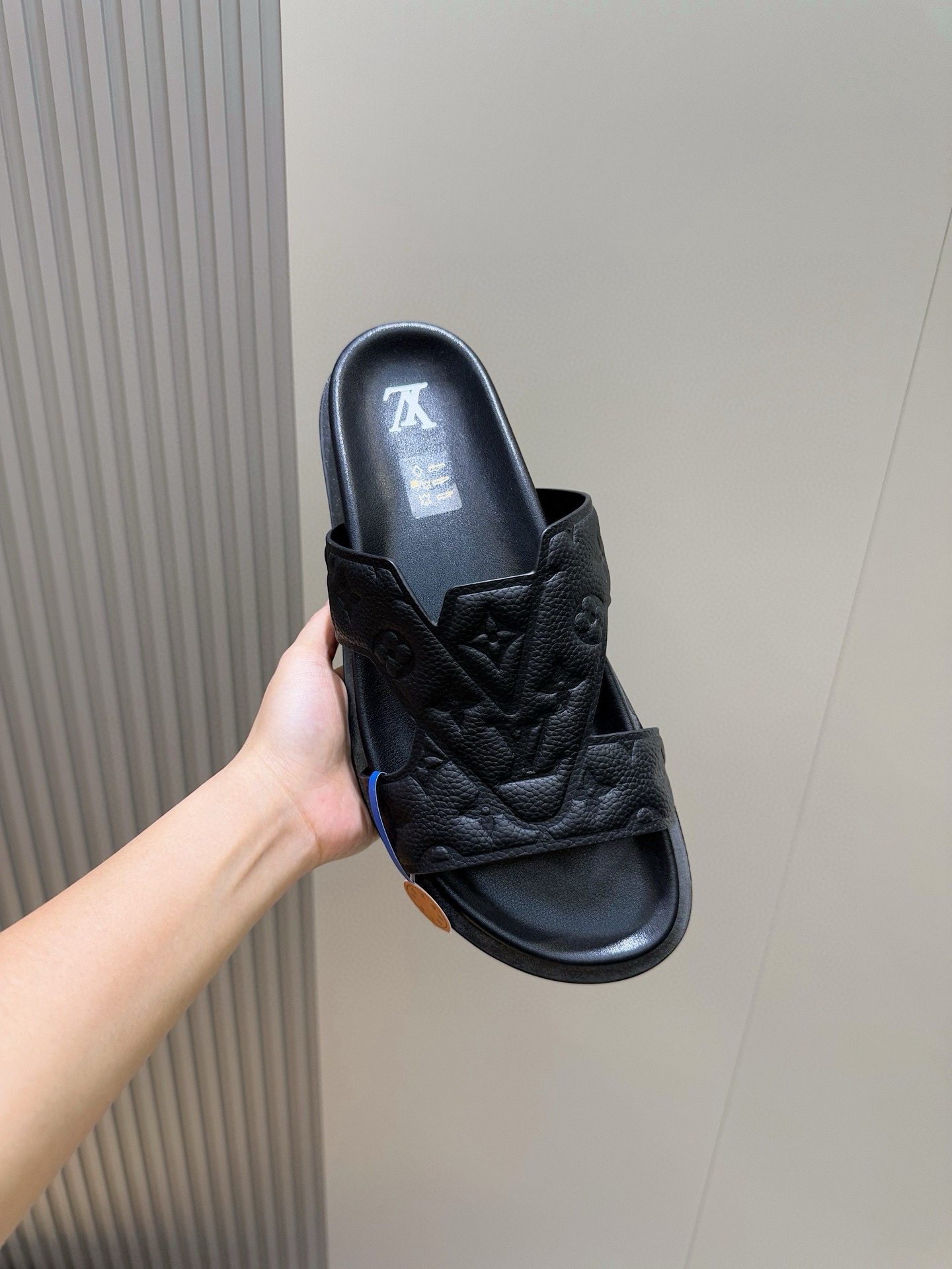 Louis Vuitton Monogram Embossed Cross-Strap Leather Platform Slides product image 4 thumbnail