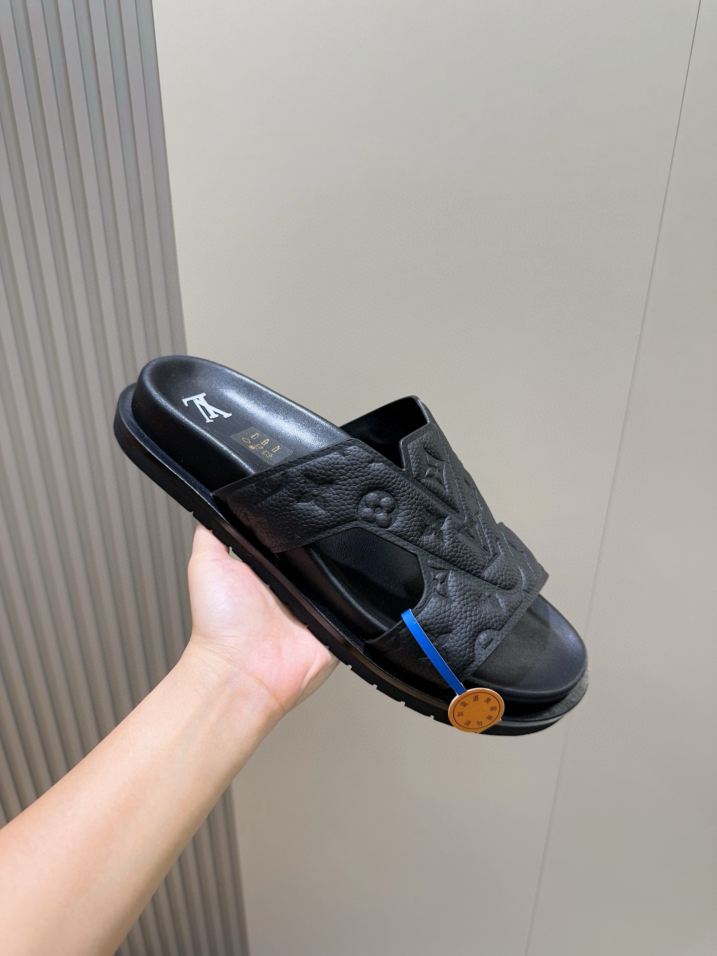 Louis Vuitton Monogram Embossed Cross-Strap Leather Platform Slides product image 5 thumbnail