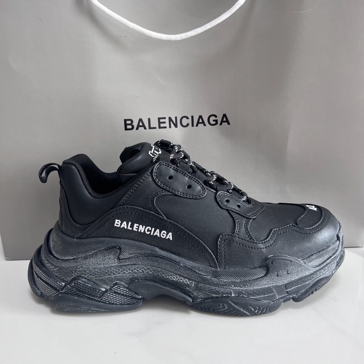 Balenciaga Triple S All-Black Distressed Platform Sneakers