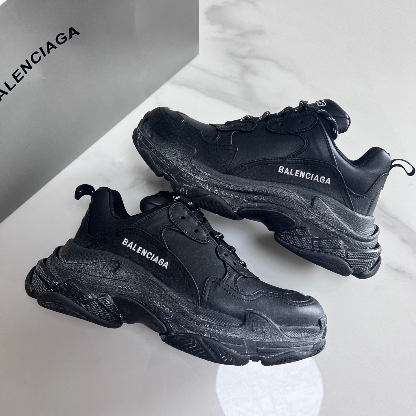 Balenciaga Triple S All-Black Distressed Platform Sneakers product image 2 thumbnail