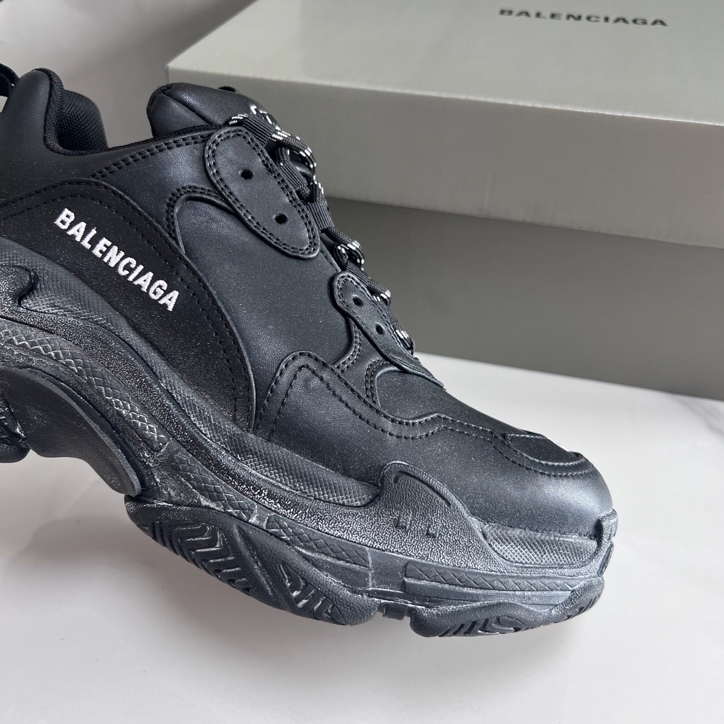 Balenciaga Triple S All-Black Distressed Platform Sneakers product image 4 thumbnail