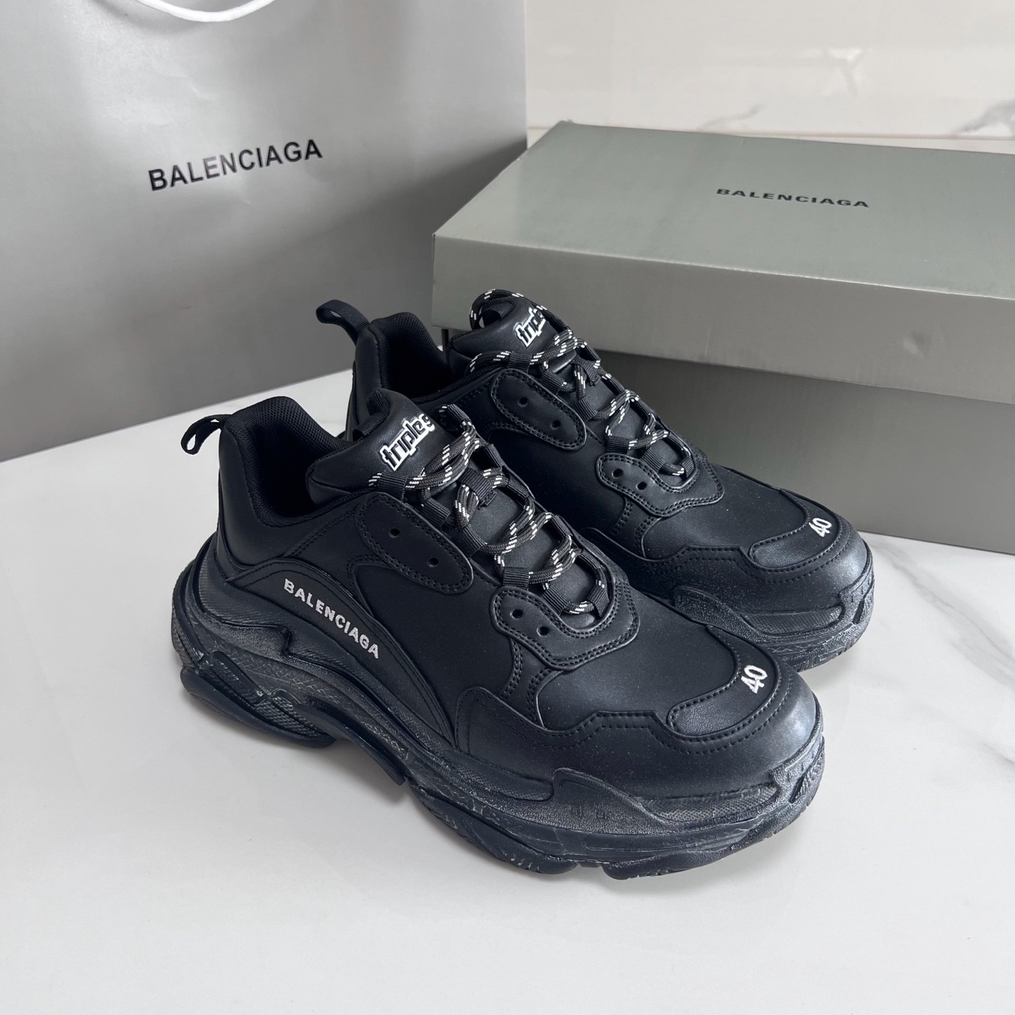 Balenciaga Triple S All-Black Distressed Platform Sneakers product image 6 thumbnail