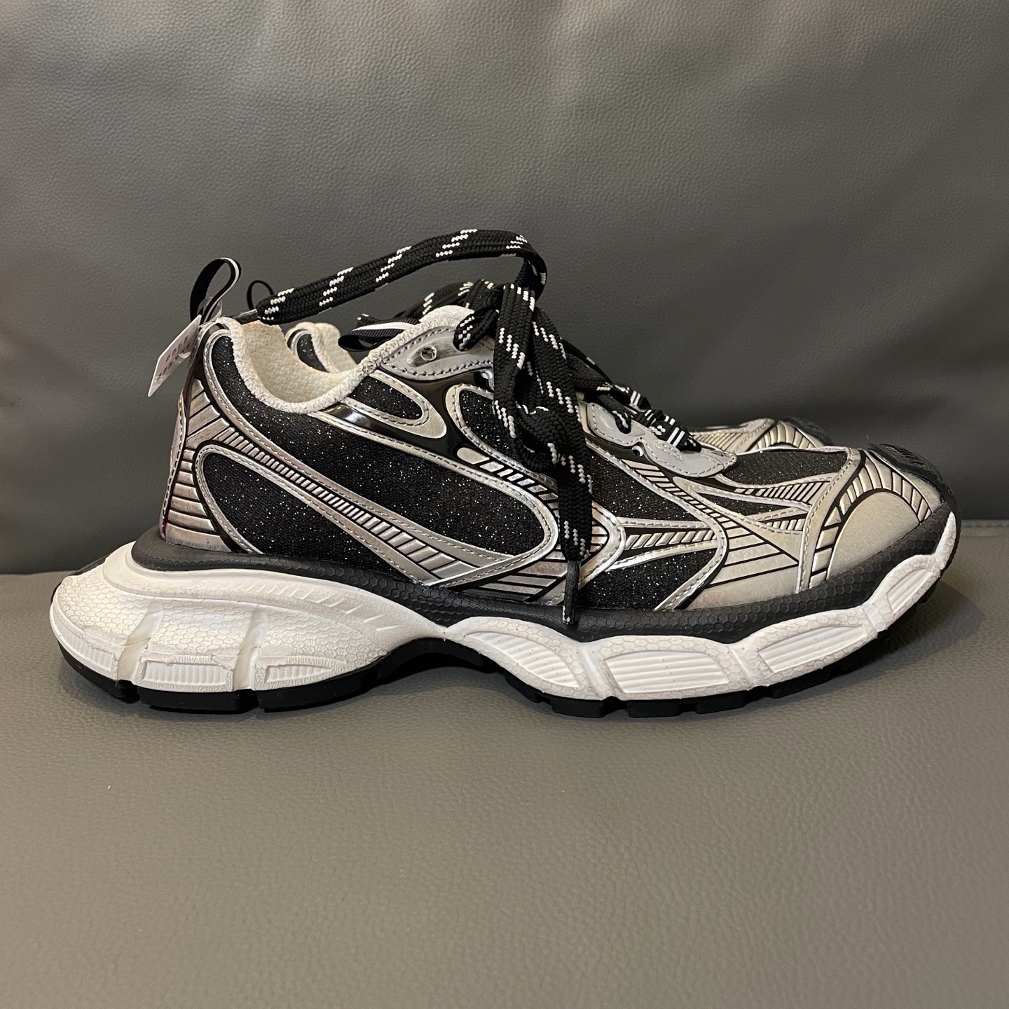 Balenciaga Drive Metallic Silver & Black Tech Runner Sneakers