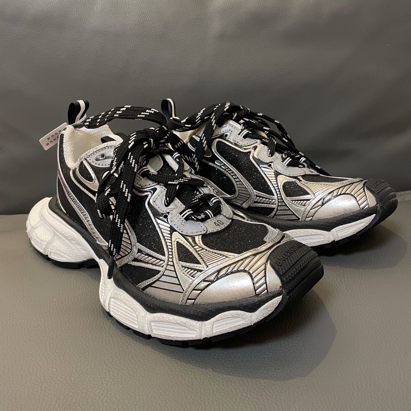 Balenciaga Drive Metallic Silver & Black Tech Runner Sneakers product image 2 thumbnail