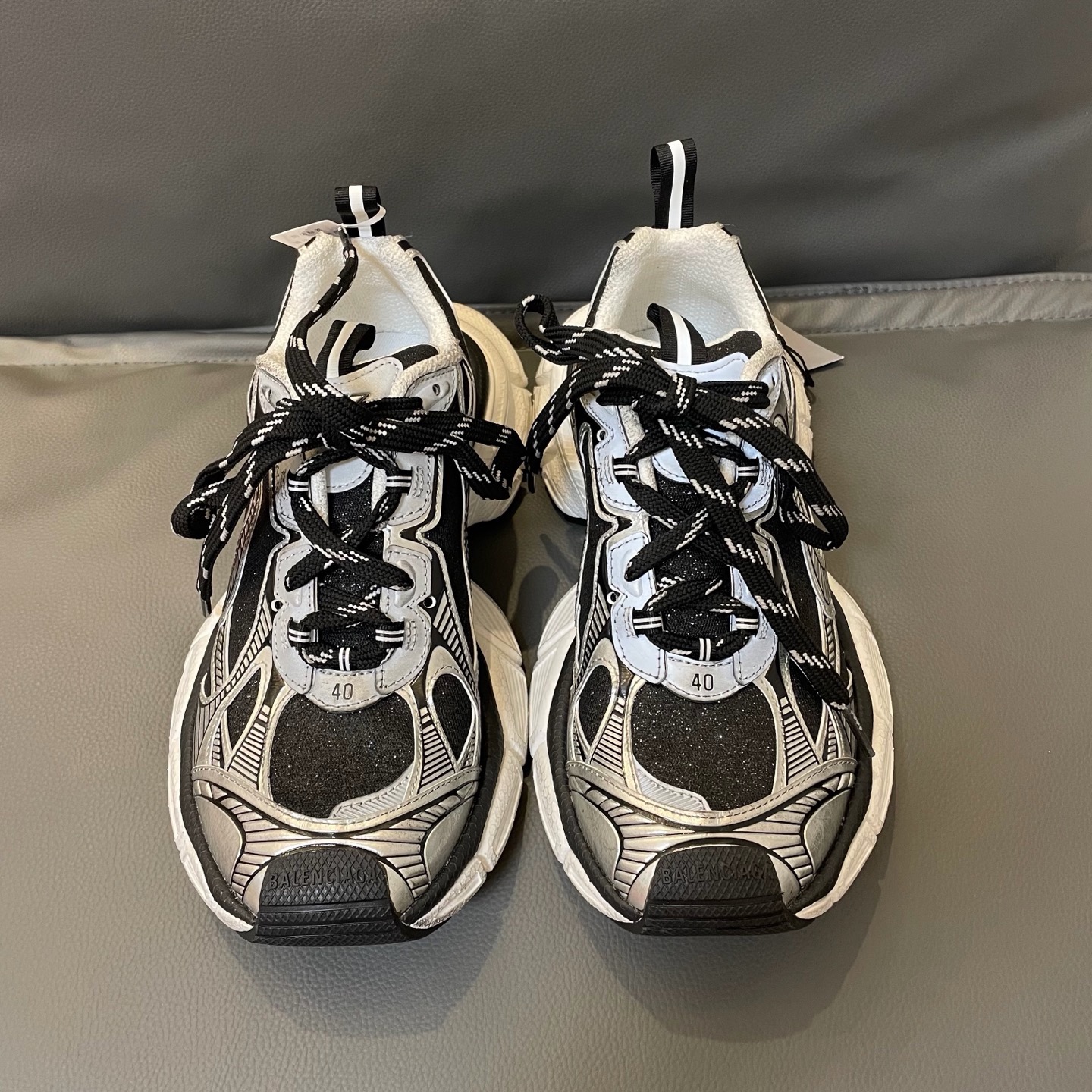 Balenciaga Drive Metallic Silver & Black Tech Runner Sneakers product image 3 thumbnail