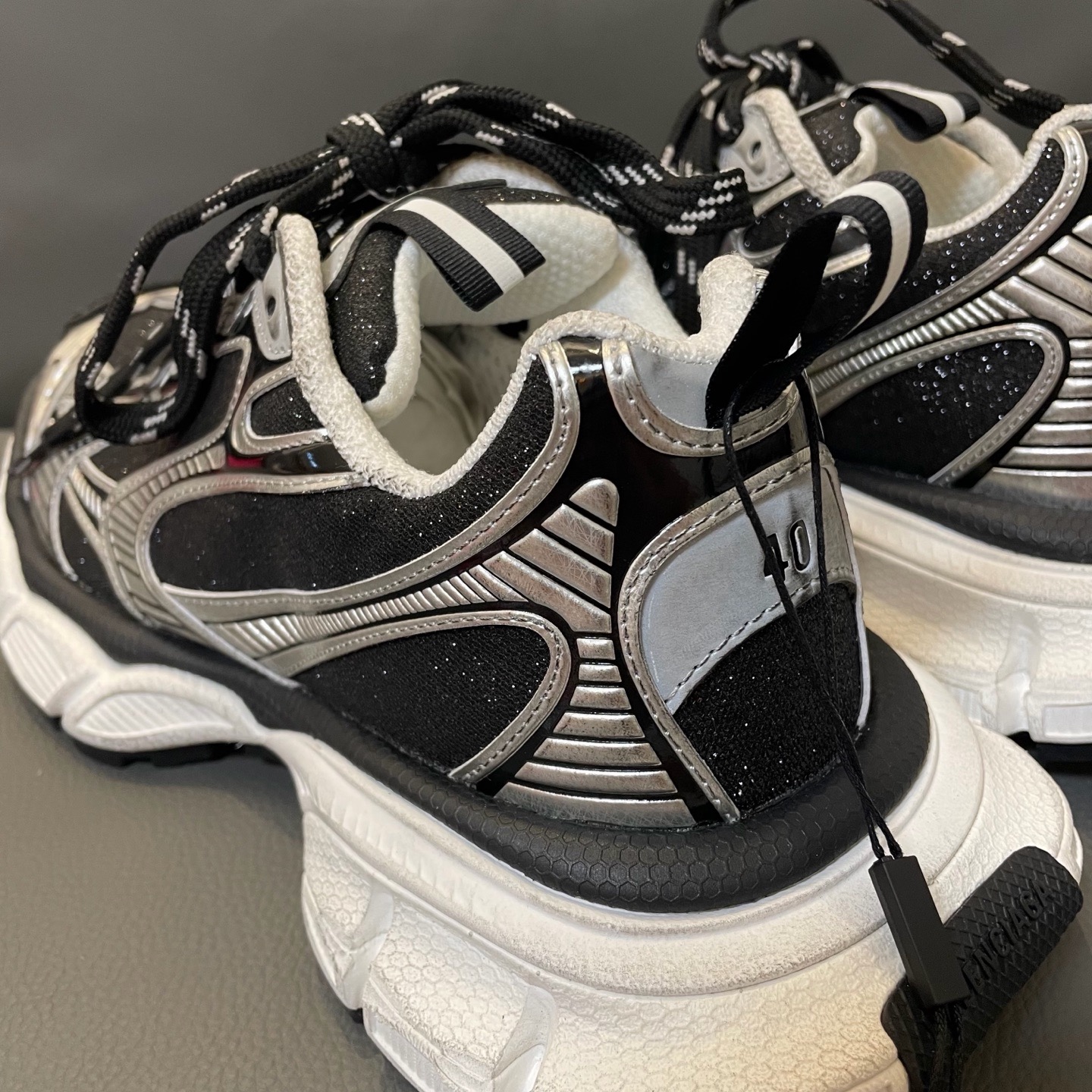 Balenciaga Drive Metallic Silver & Black Tech Runner Sneakers product image 4 thumbnail