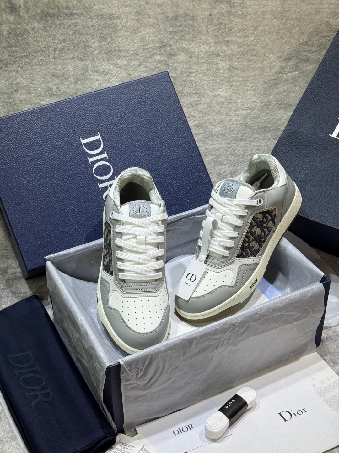 Christian Dior B27 Grey White Oblique Jacquard Low-Top Sneakers