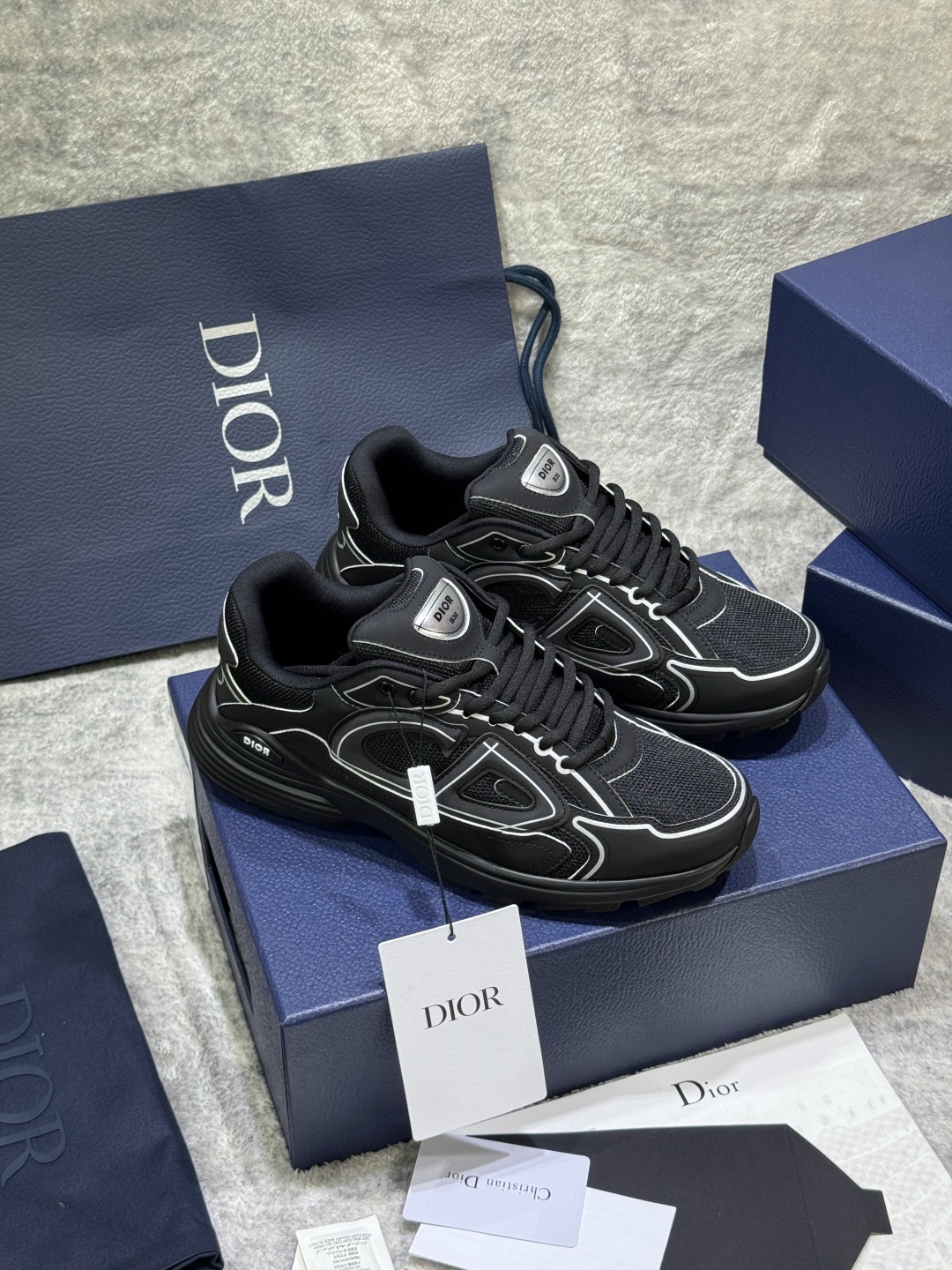 Christian Dior B30 Black Reflective Line Mesh Technical Sneakers