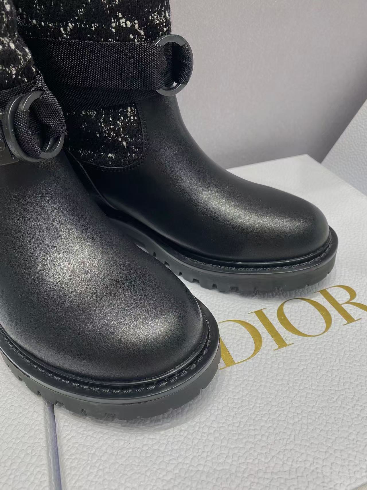 Christian Dior Tweed Embroidered Ribbon Tall Motorcycle Rider Boots product image 2 thumbnail