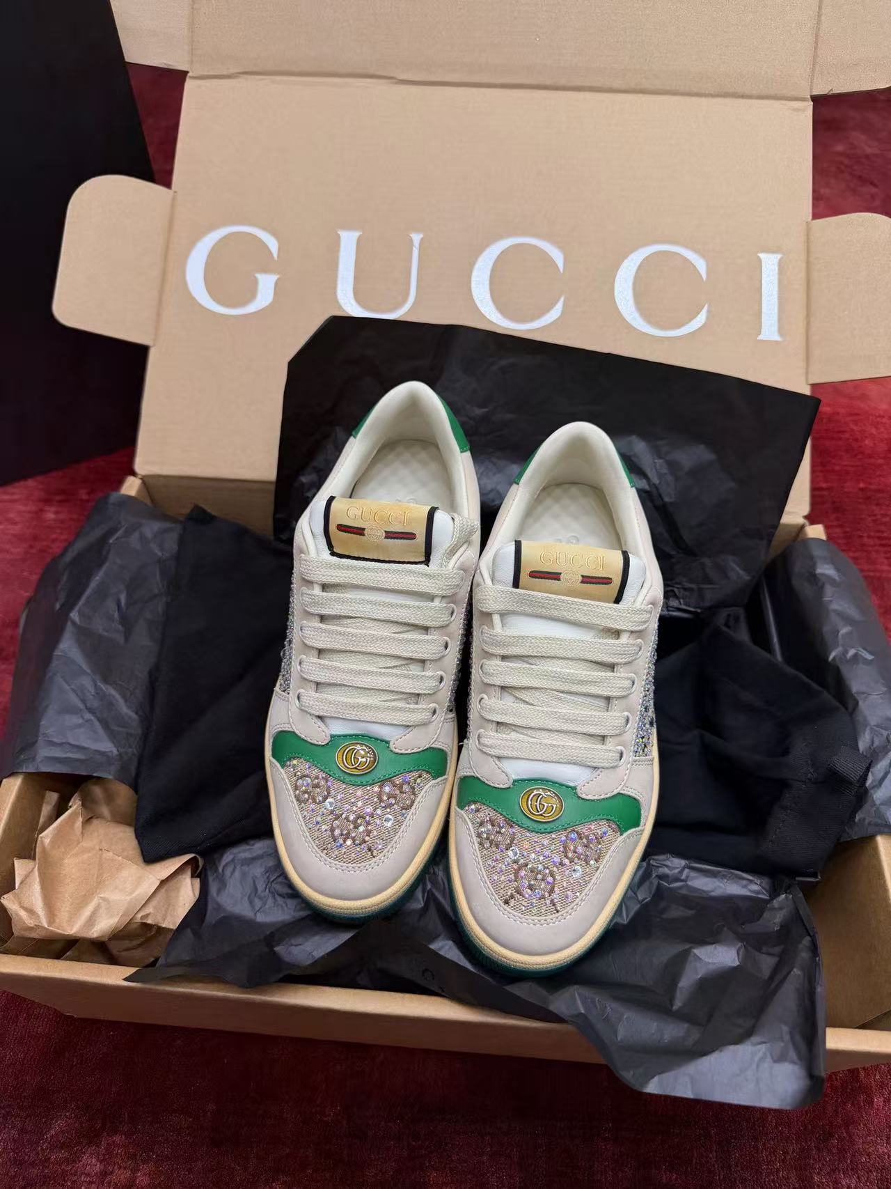 Gucci Screener Crystal GG Web Stripe Vintage Sneakers