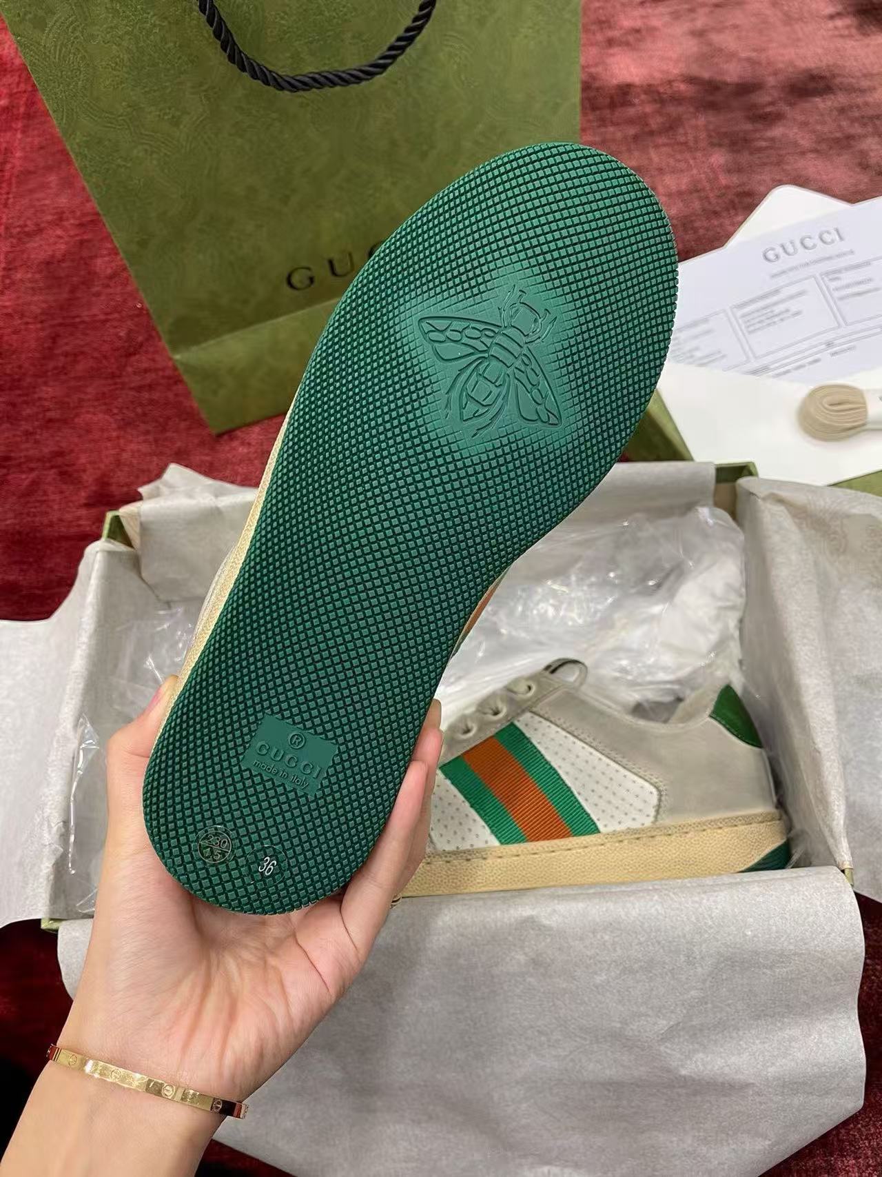 Gucci Screener Vintage Washed Leather Web Stripe Retro Sneakers product image 2 thumbnail
