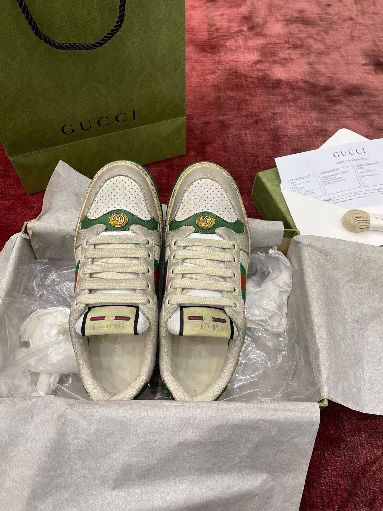 Gucci Screener Vintage Washed Leather Web Stripe Retro Sneakers product image 3 thumbnail