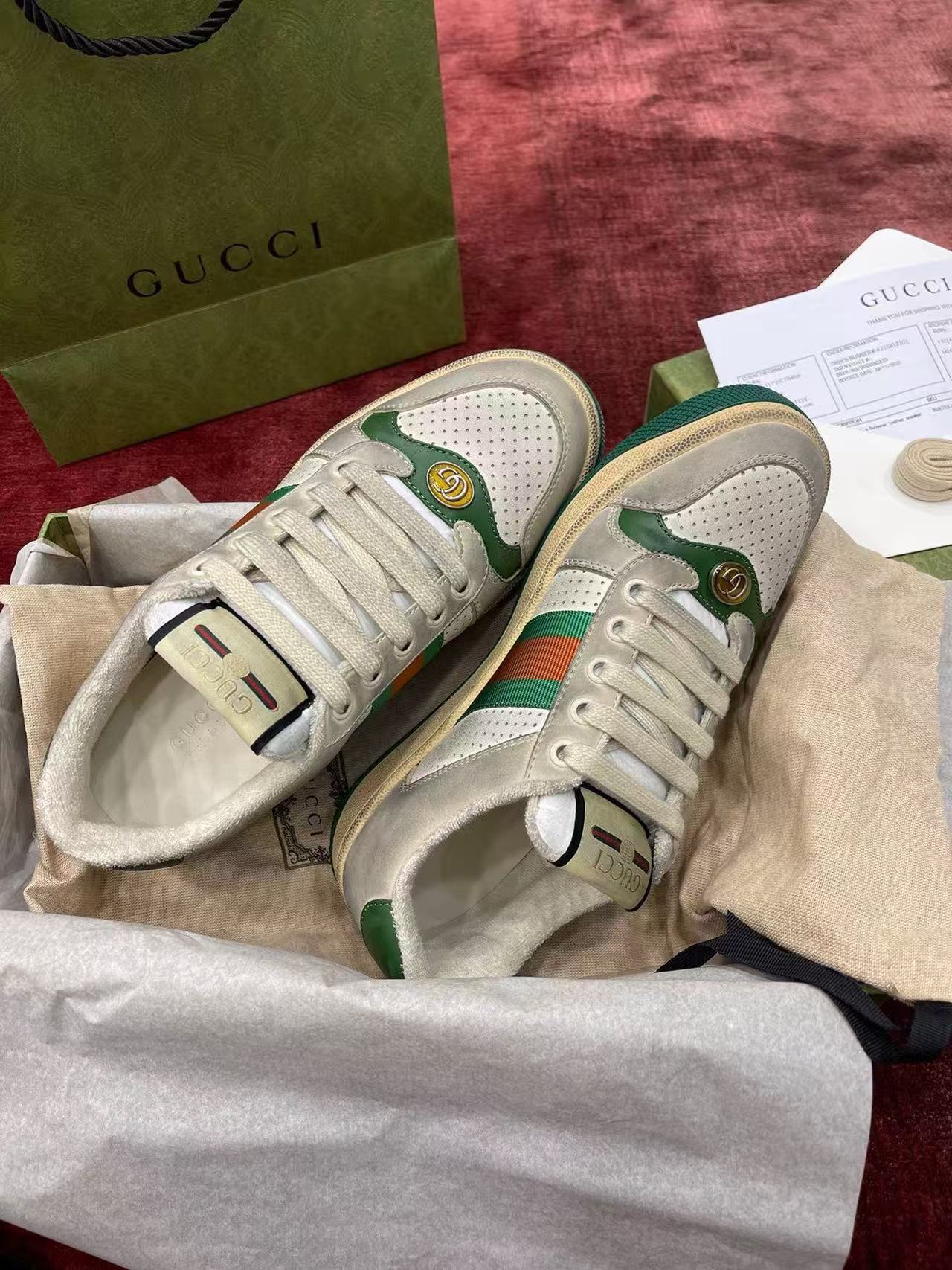 Gucci Screener Vintage Washed Leather Web Stripe Retro Sneakers product image 4 thumbnail