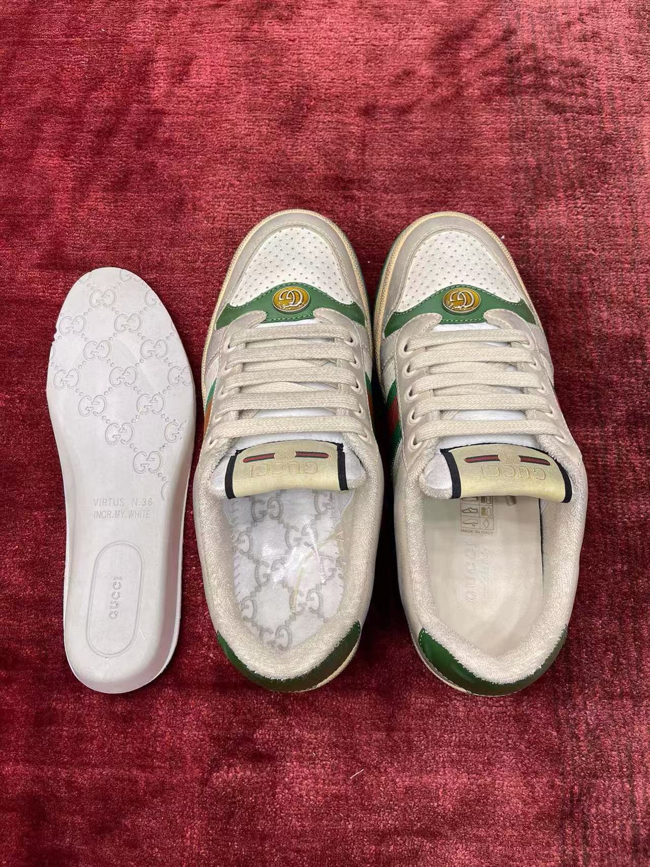 Gucci Screener Vintage Washed Leather Web Stripe Retro Sneakers product image 5 thumbnail