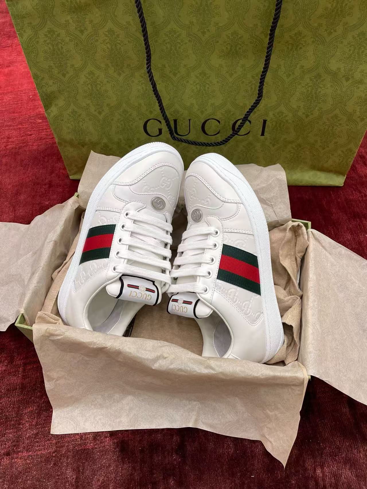 Gucci Ace White GG Embossed Web Stripe Leather Sneakers product image 2 thumbnail