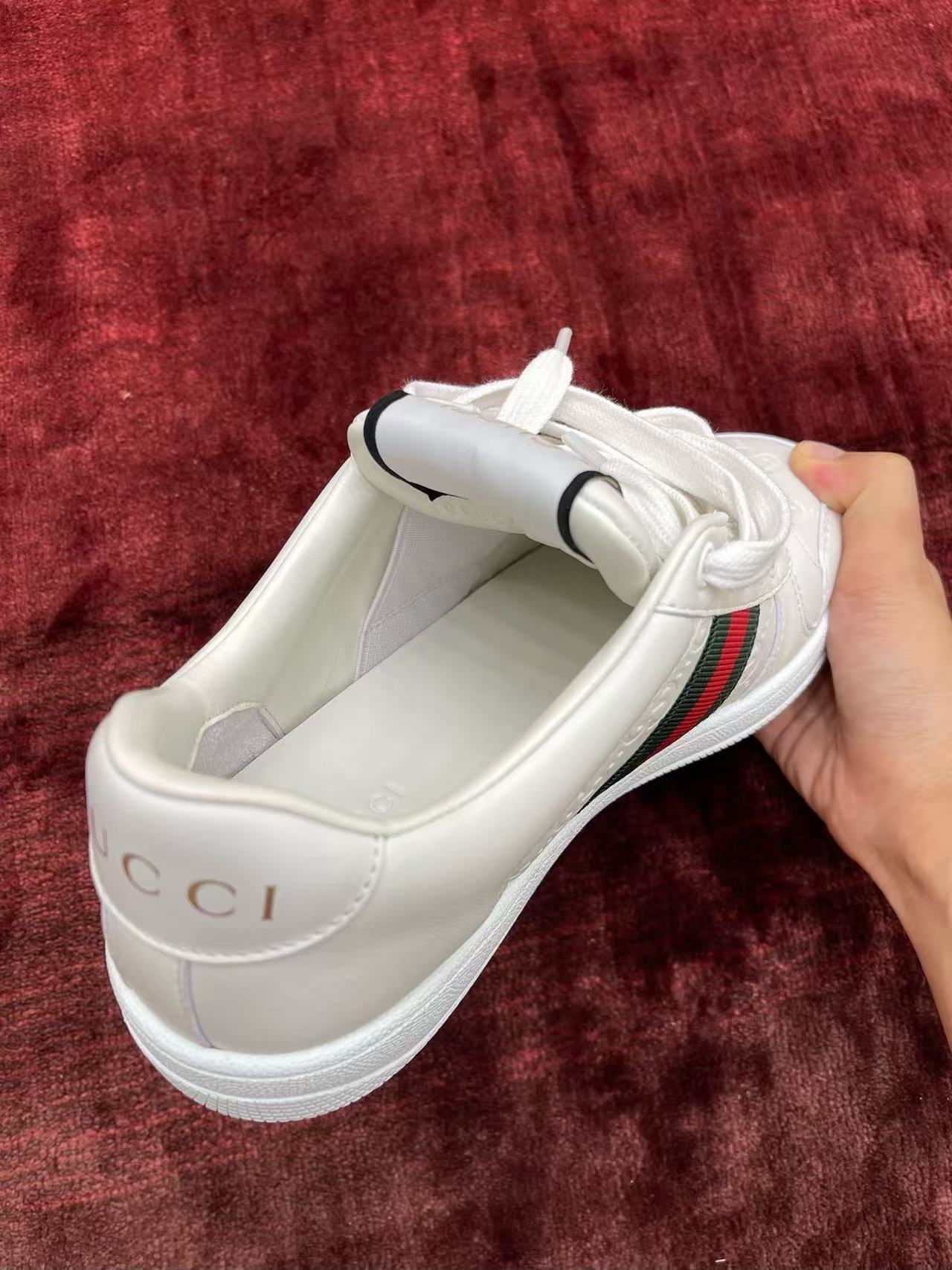 Gucci Ace White GG Embossed Web Stripe Leather Sneakers product image 3 thumbnail
