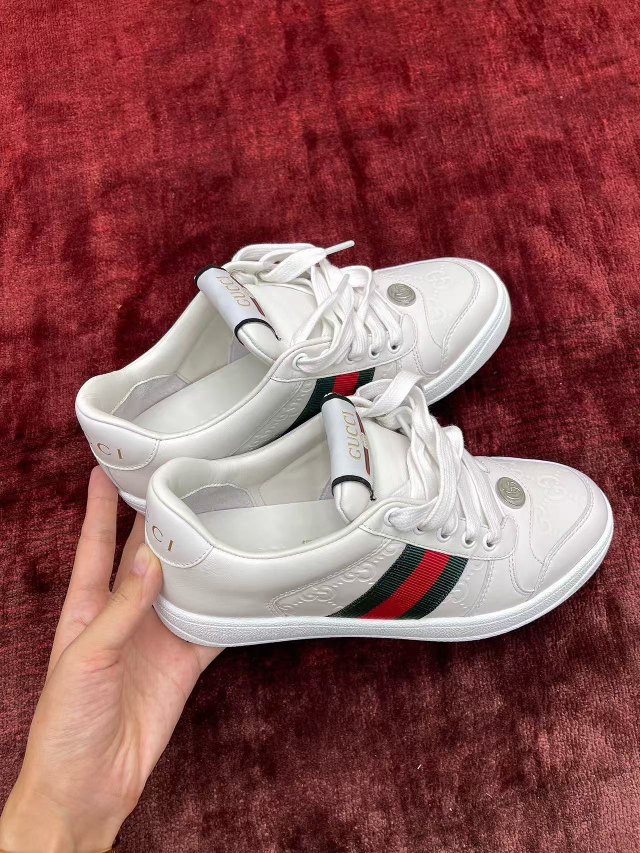 Gucci Ace White GG Embossed Web Stripe Leather Sneakers product image 5 thumbnail