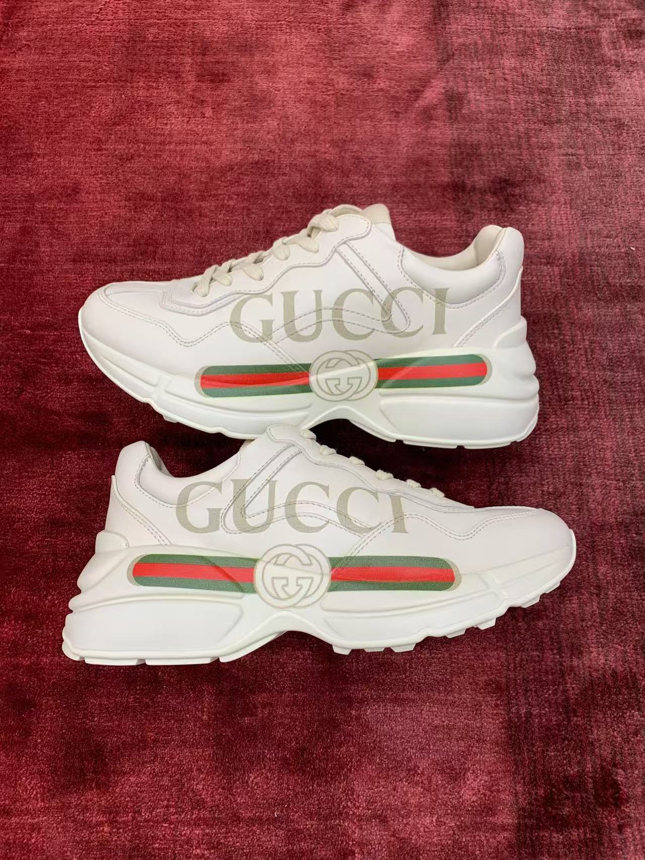 Gucci Rhyton White Leather Vintage Web Stripe Platform Sneakers
