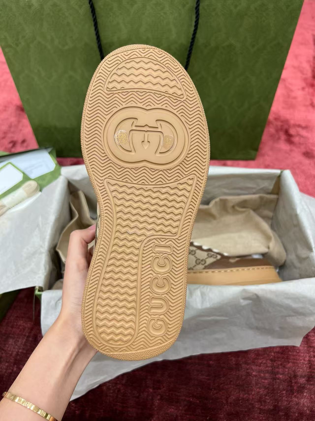 Gucci Platform GG Monogram Brown Leather Panel Platform Sneakers product image 4 thumbnail