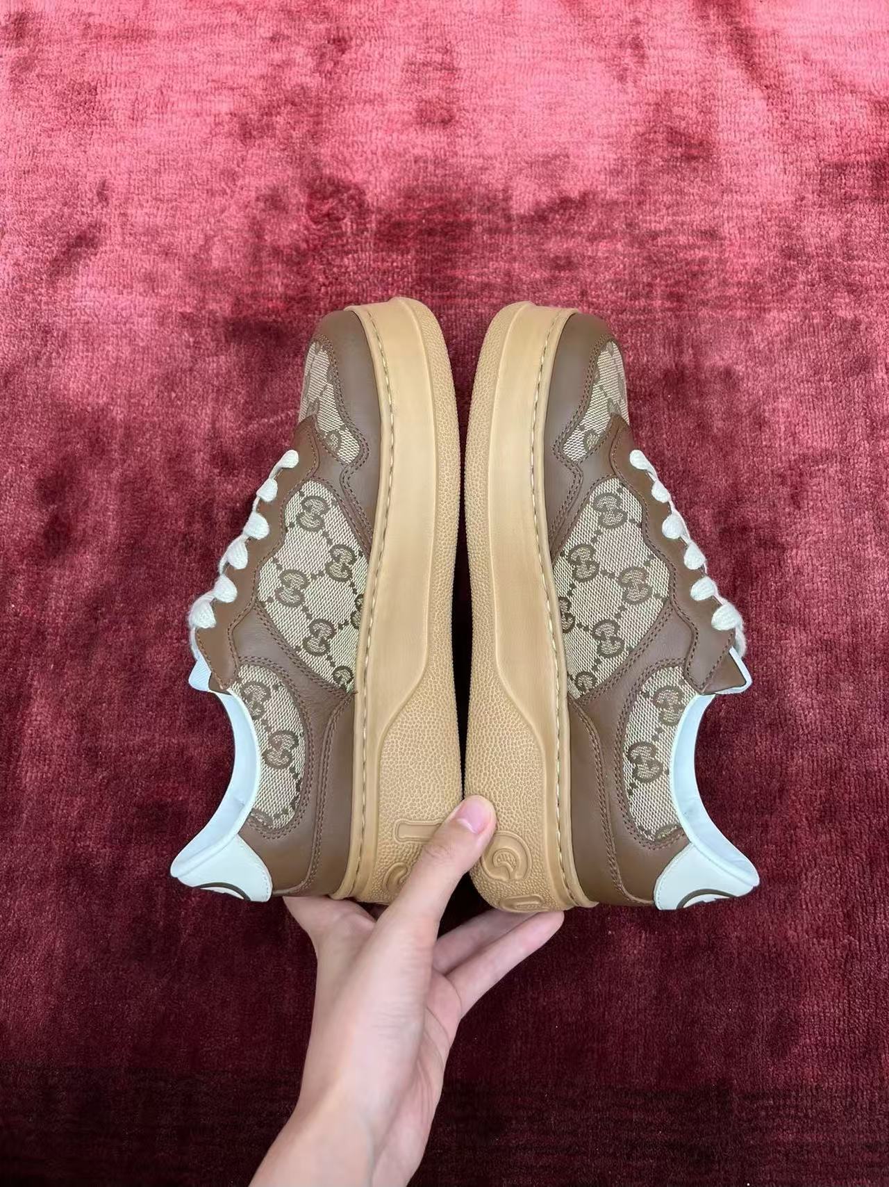 Gucci Platform GG Monogram Brown Leather Panel Platform Sneakers product image 5 thumbnail