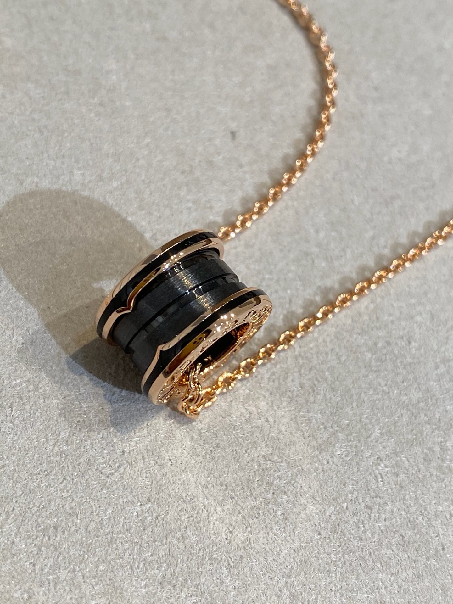 BVLGARI B.zero1 Black Ceramic Rose Gold Spiral Pendant Necklace product image 3 thumbnail
