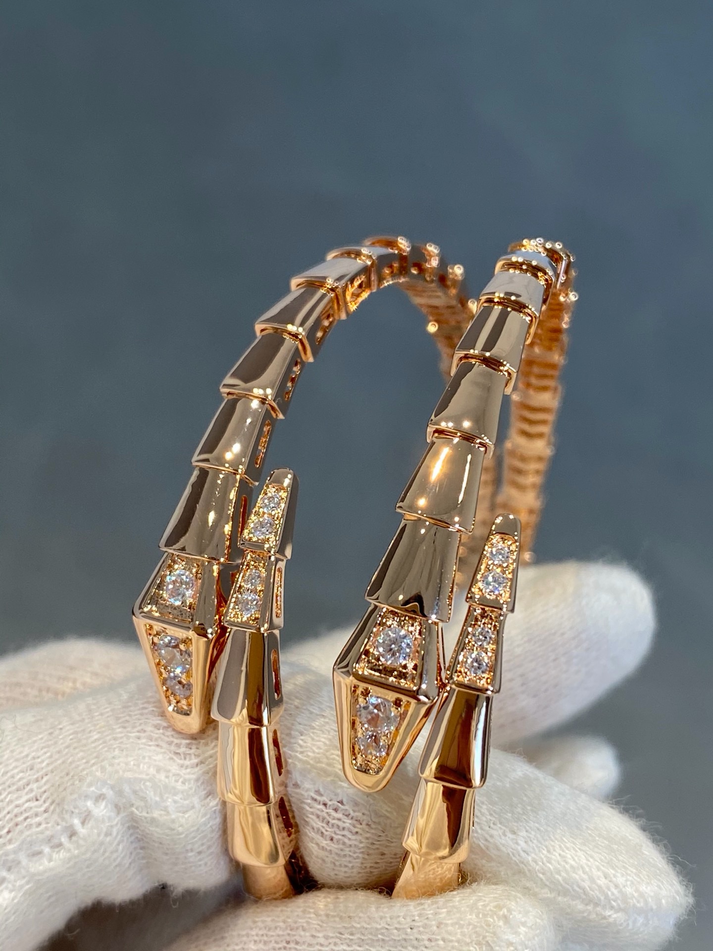 BVLGARI Serpenti Viper Rose Gold Diamond Snake Bangle Bracelet product image 3 thumbnail