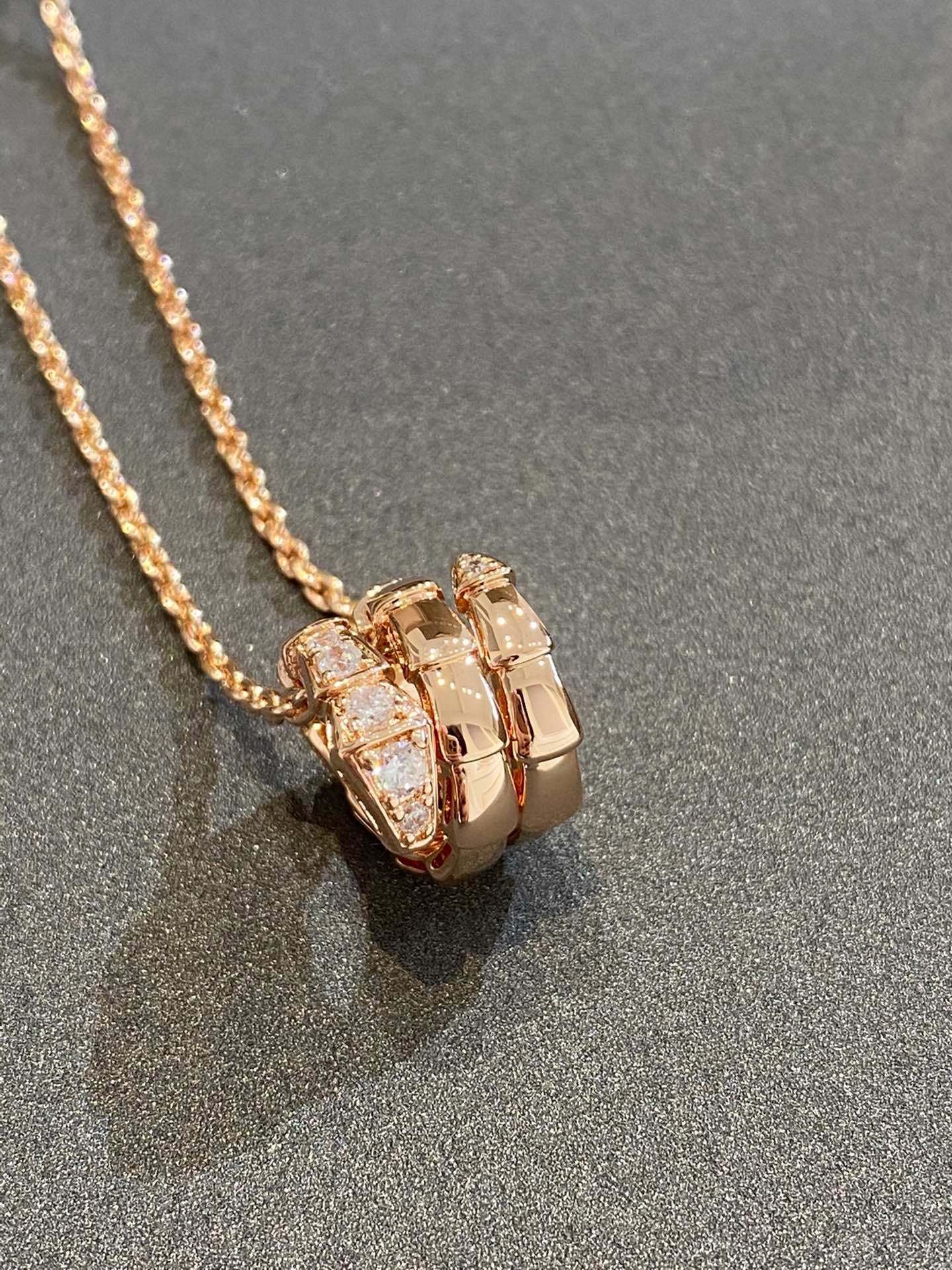 BVLGARI Serpenti Viper Three-Coil Diamond Rose Gold Snake Pendant Necklace product image 2 thumbnail