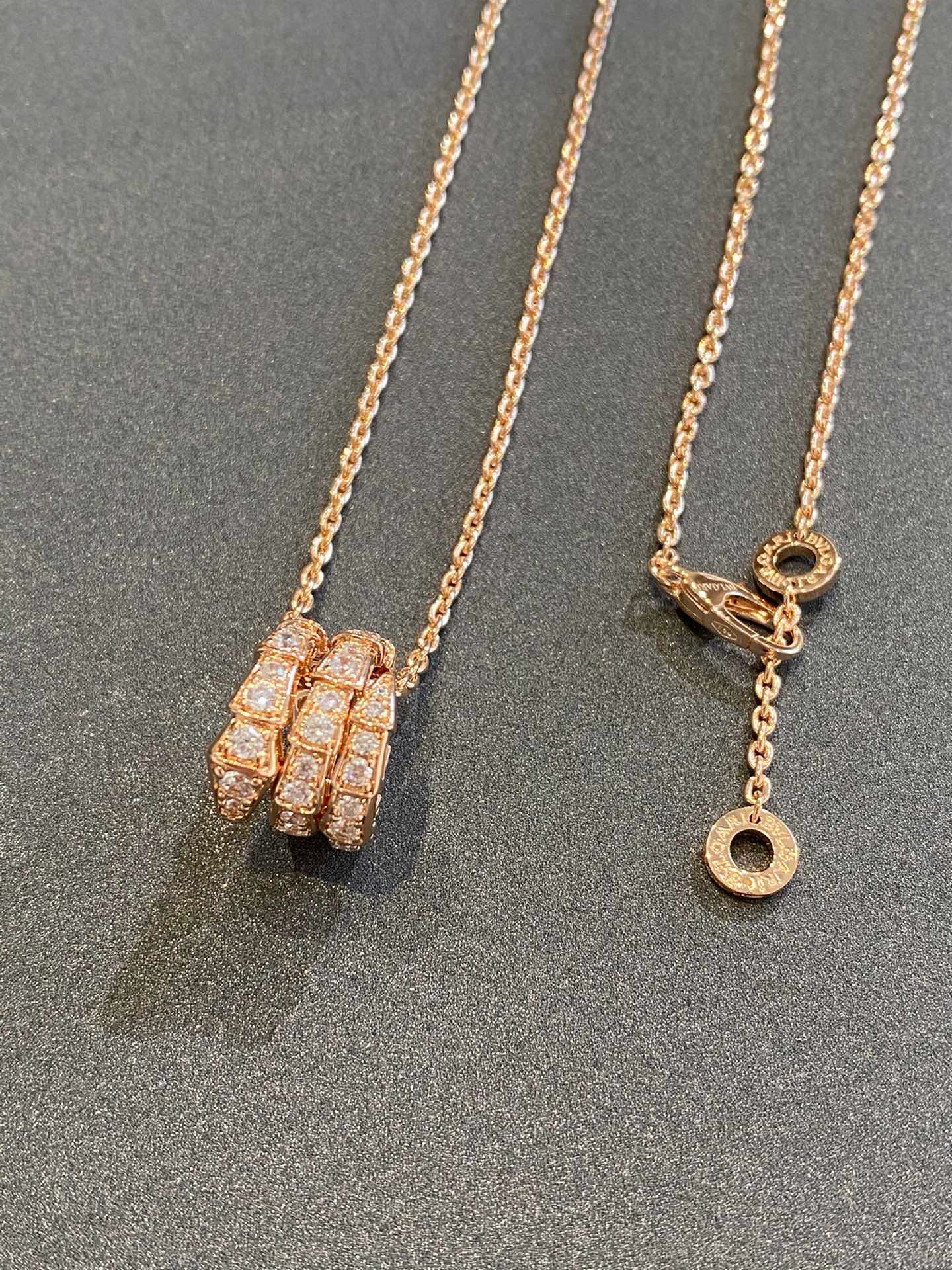 BVLGARI Serpenti Viper Three-Coil Diamond Rose Gold Snake Pendant Necklace product image 5 thumbnail