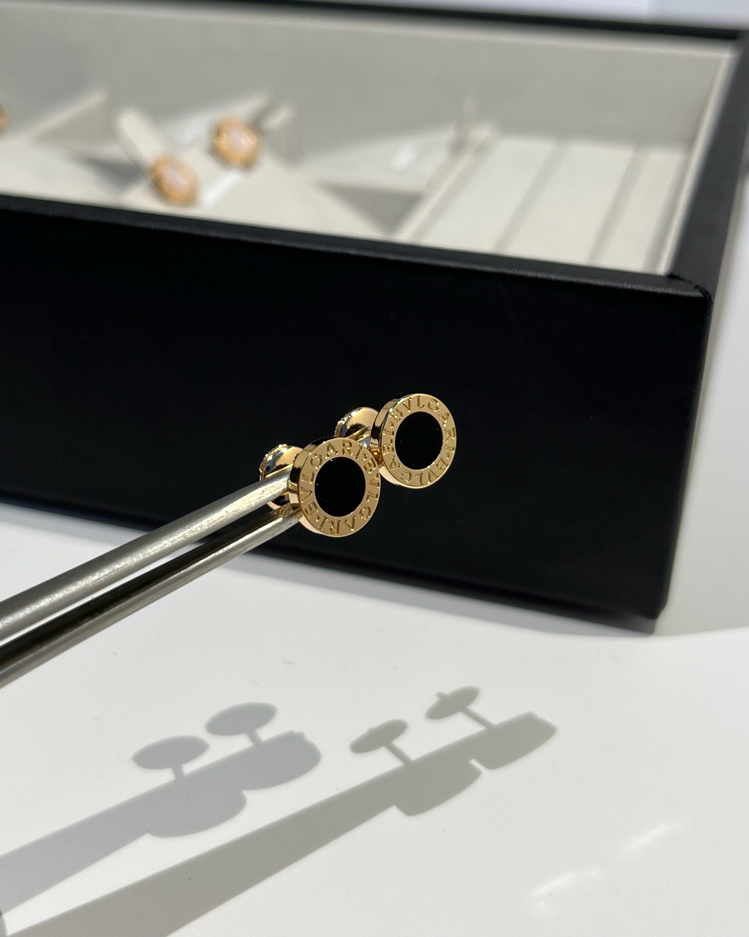 BVLGARI B.zero1 Rose Gold Black Ceramic Round Stud Earrings product image 2 thumbnail