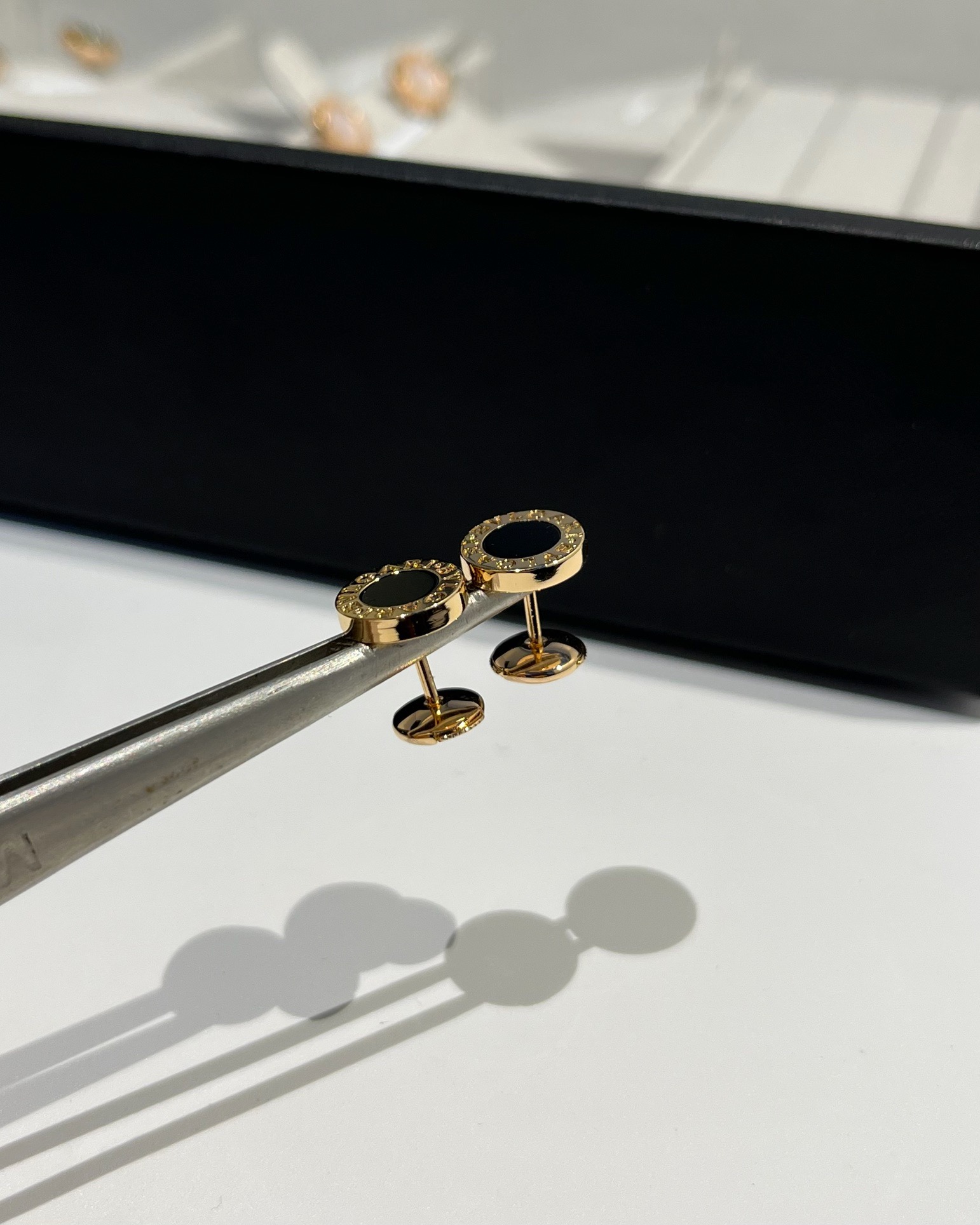 BVLGARI B.zero1 Rose Gold Black Ceramic Round Stud Earrings product image 3 thumbnail