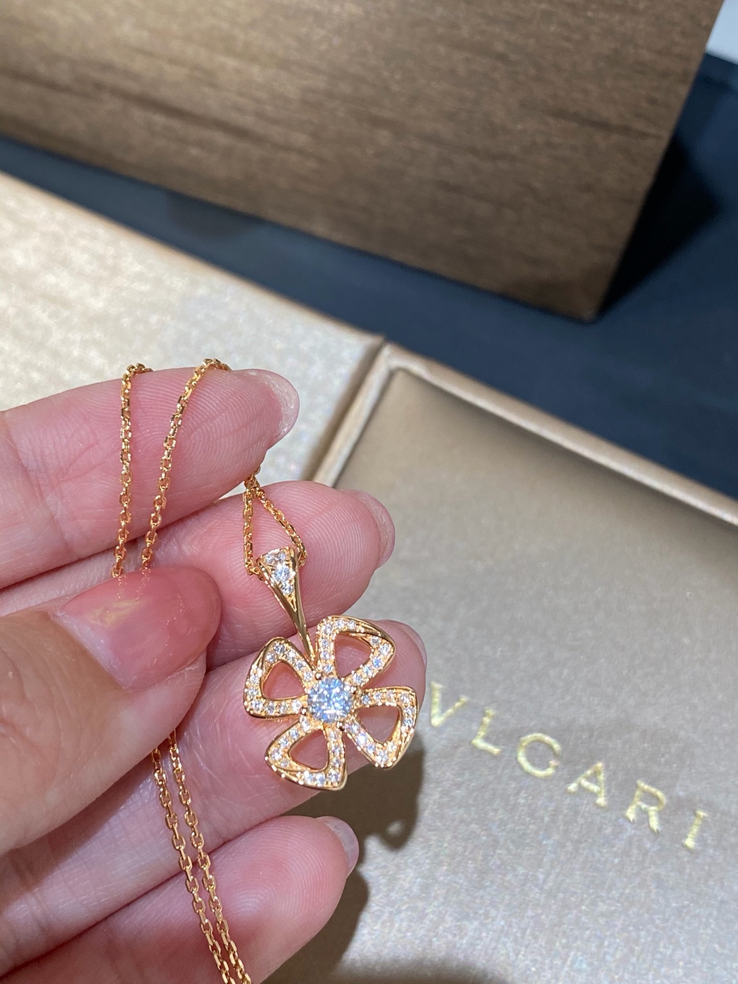 BVLGARI Fiorever Rose Gold Diamond Four-Leaf Clover Necklace product image 2 thumbnail
