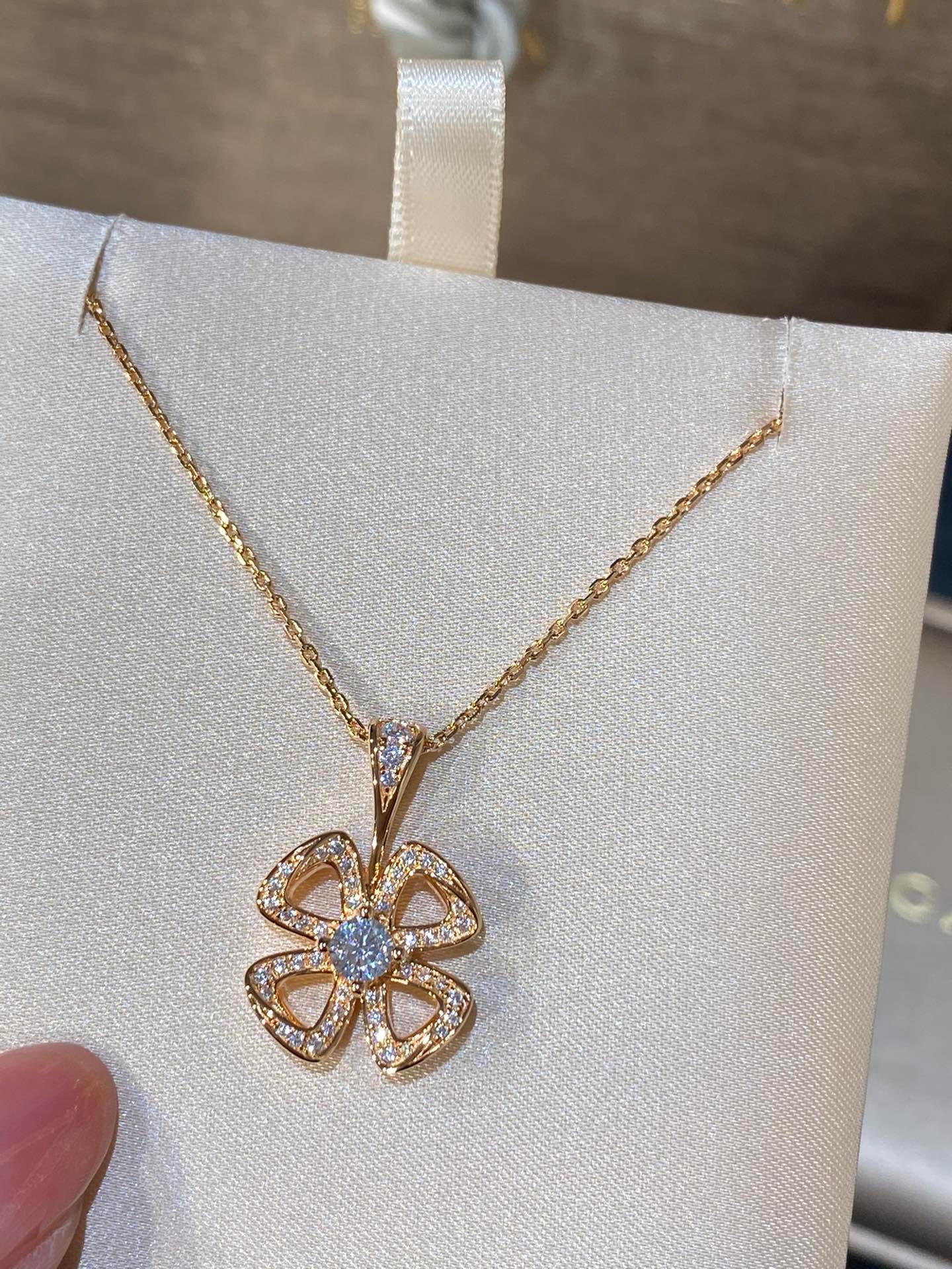 BVLGARI Fiorever Rose Gold Diamond Four-Leaf Clover Necklace product image 3 thumbnail