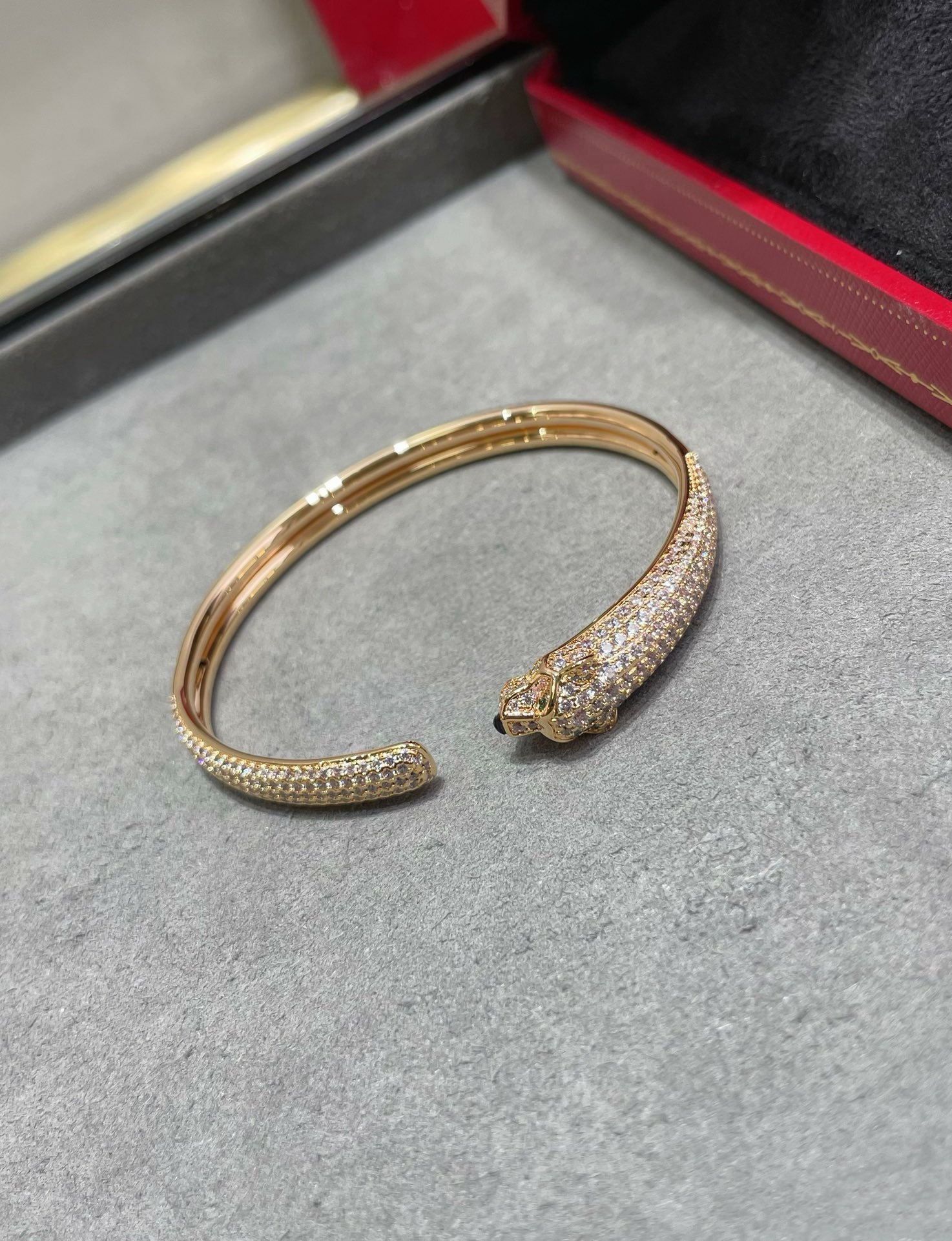 Cartier Panthère de Cartier Rose Gold Pavé Diamond Open Bangle Bracelet
