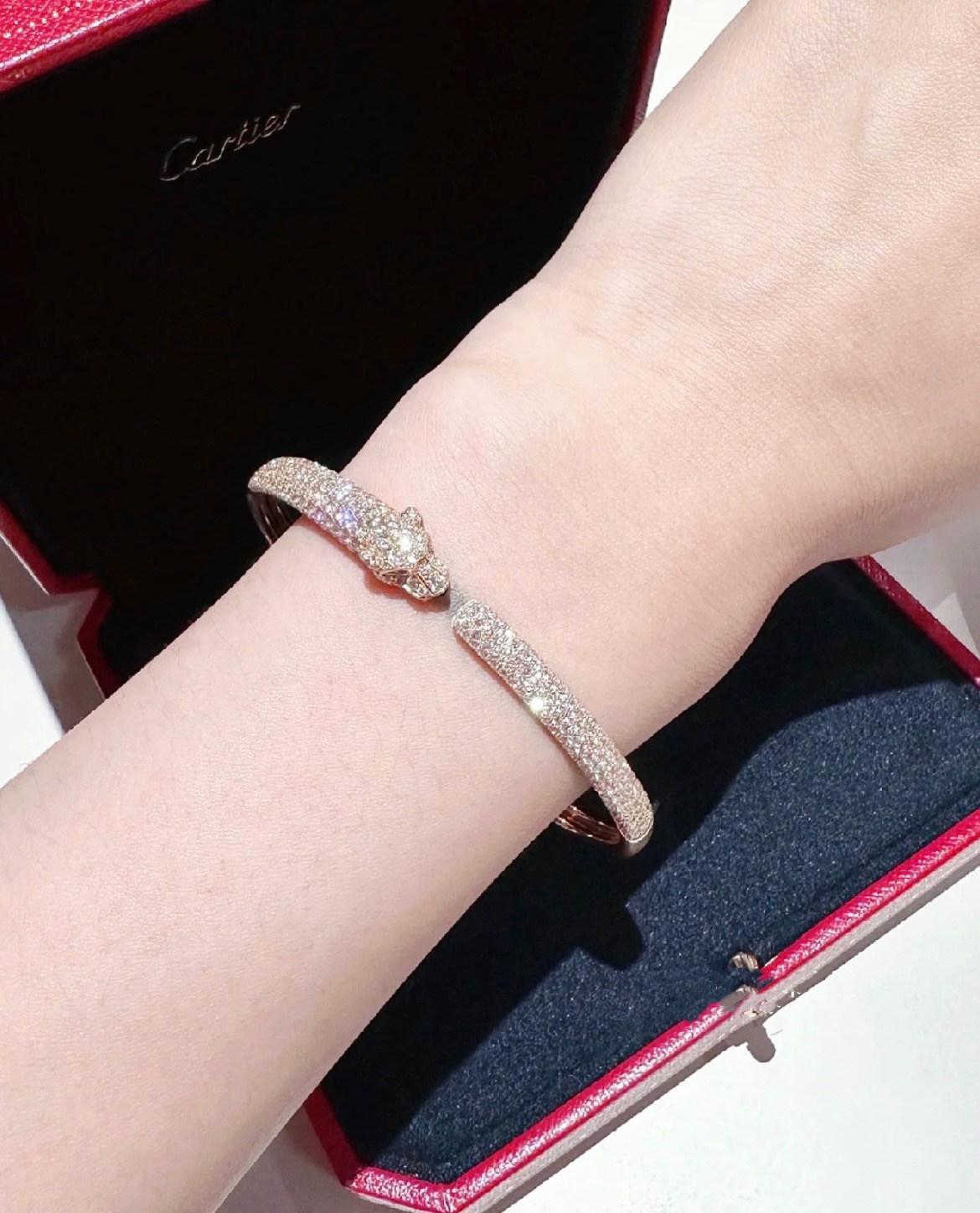 Cartier Panthère de Cartier Rose Gold Pavé Diamond Open Bangle Bracelet product image 2 thumbnail