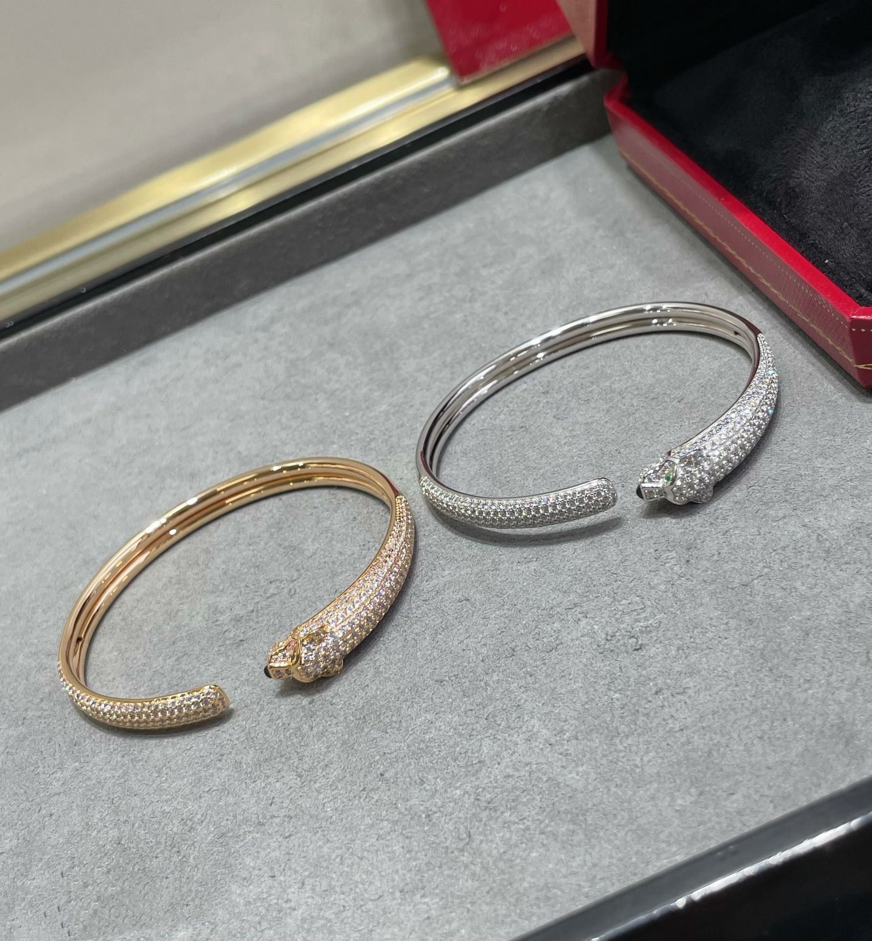 Cartier Panthère de Cartier Rose Gold Pavé Diamond Open Bangle Bracelet product image 3 thumbnail