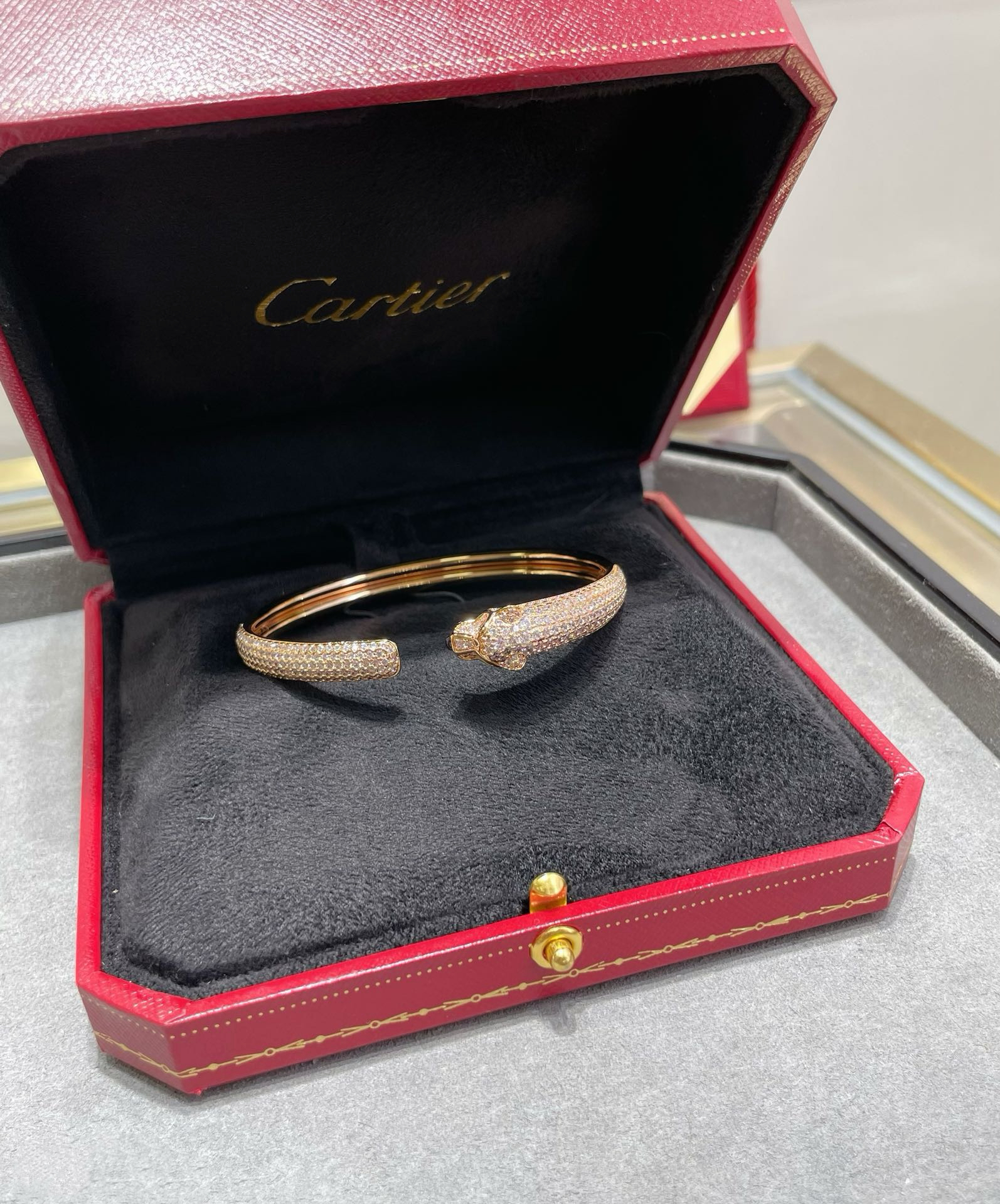 Cartier Panthère de Cartier Rose Gold Pavé Diamond Open Bangle Bracelet product image 5 thumbnail