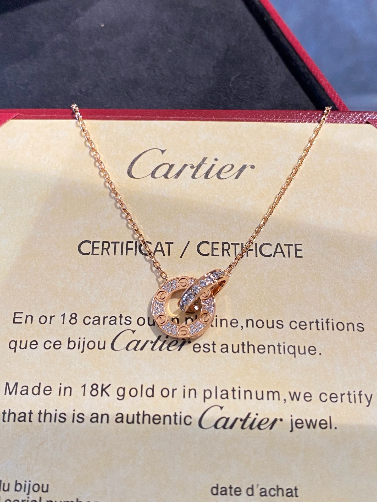Cartier Love Rose Gold Double-Ring Diamond Pendant Necklace