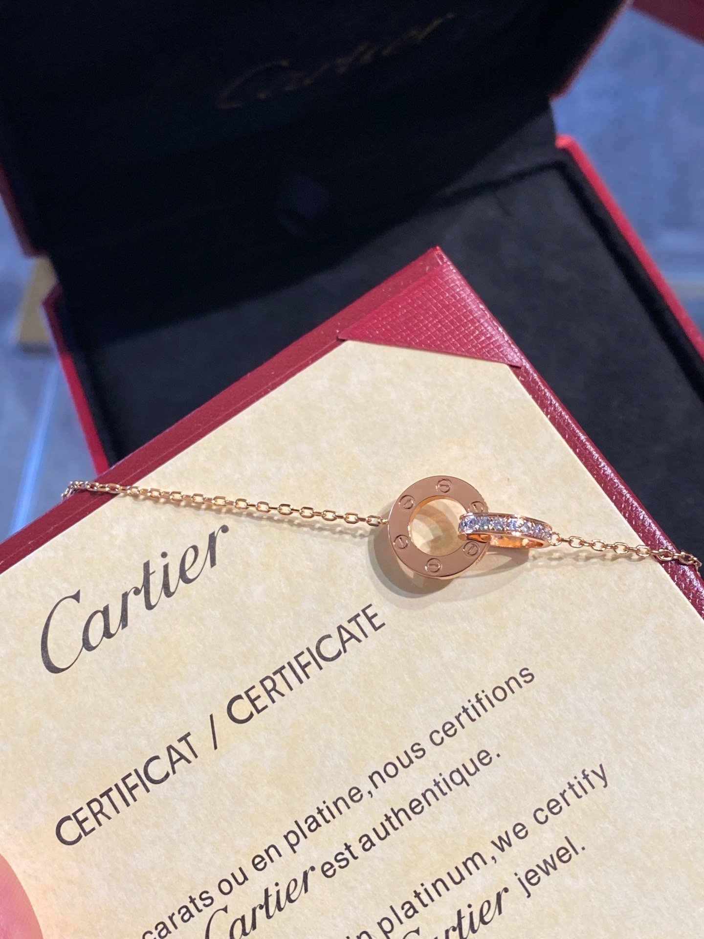 Cartier Love Rose Gold Double-Ring Diamond Pendant Necklace product image 2 thumbnail