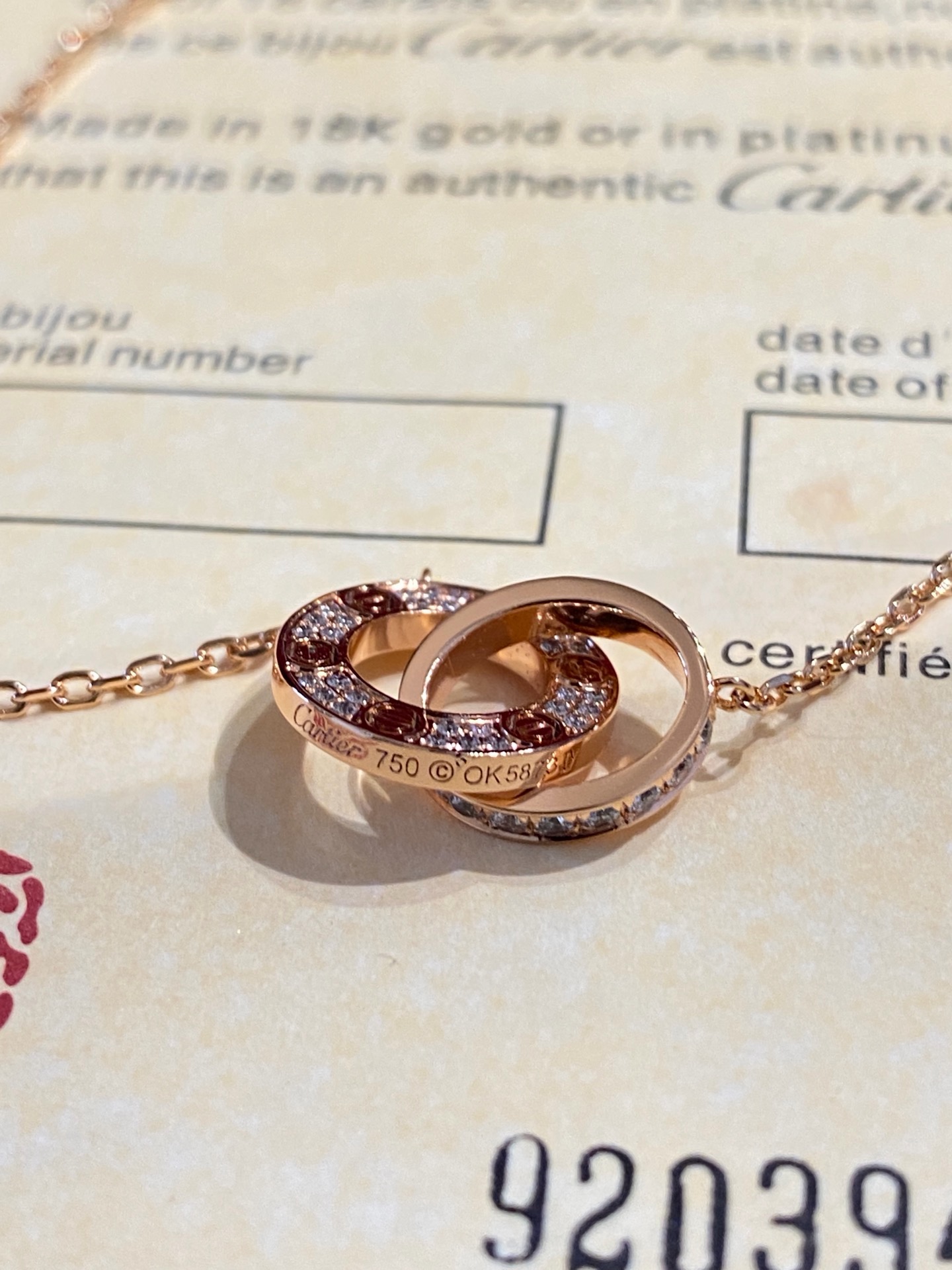 Cartier Love Rose Gold Double-Ring Diamond Pendant Necklace product image 3 thumbnail