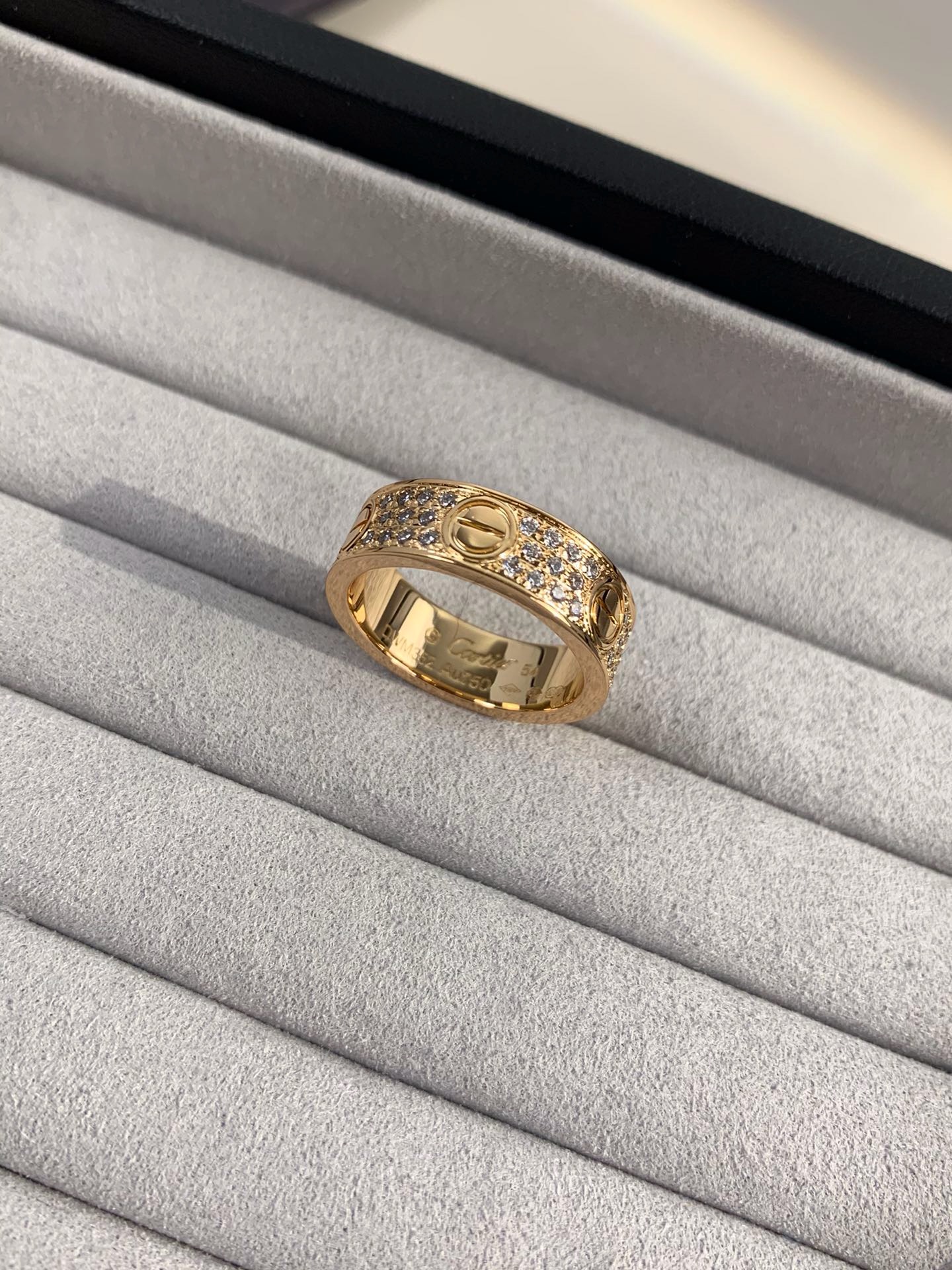 Cartier Love 18K Yellow Gold Full Pavé Diamond Wide Ring
